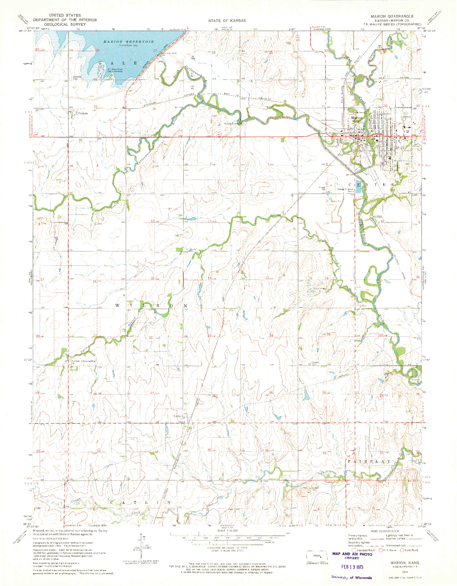 USGS 1:24000-SCALE QUADRANGLE FOR MARION, KS 1971