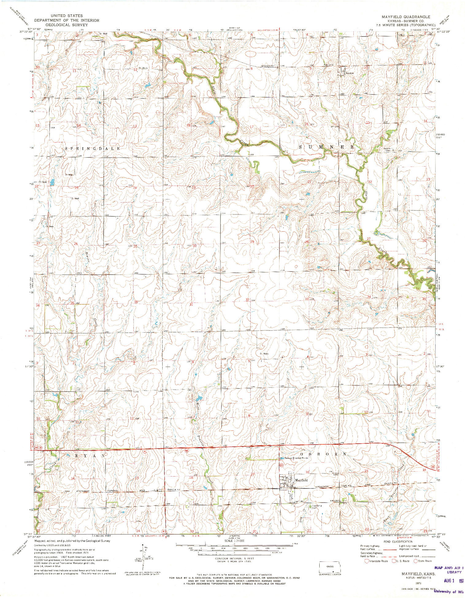 USGS 1:24000-SCALE QUADRANGLE FOR MAYFIELD, KS 1971