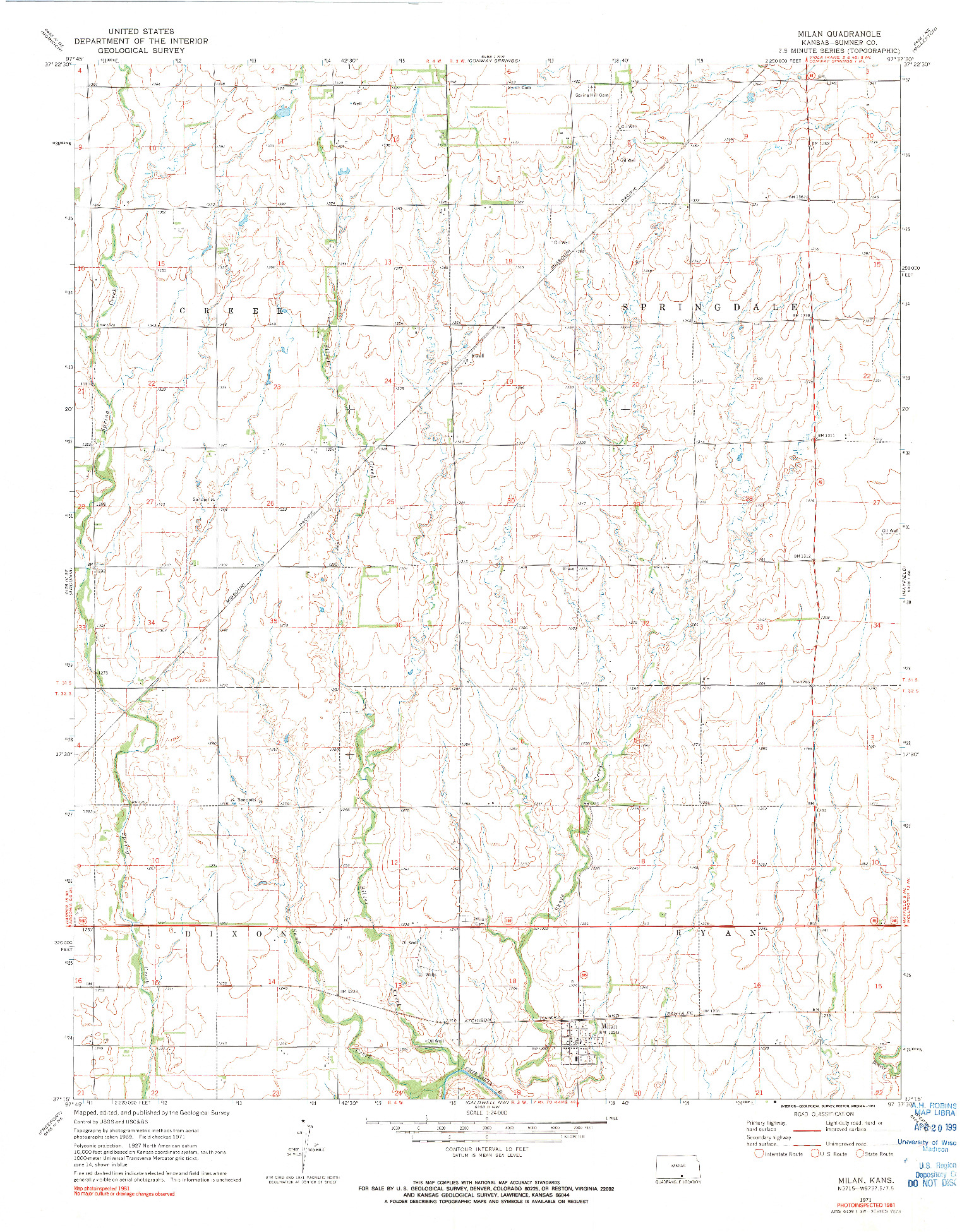 USGS 1:24000-SCALE QUADRANGLE FOR MILAN, KS 1971