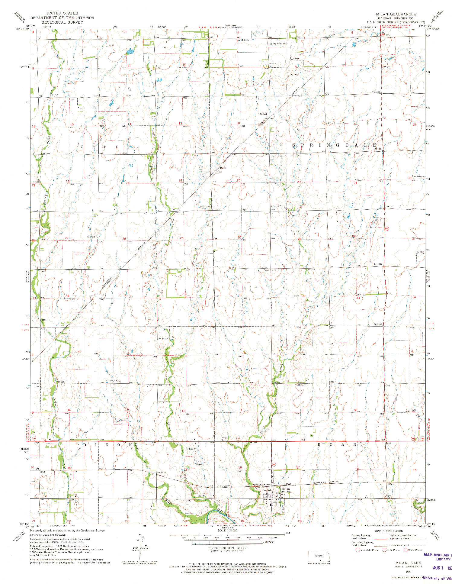 USGS 1:24000-SCALE QUADRANGLE FOR MILAN, KS 1971