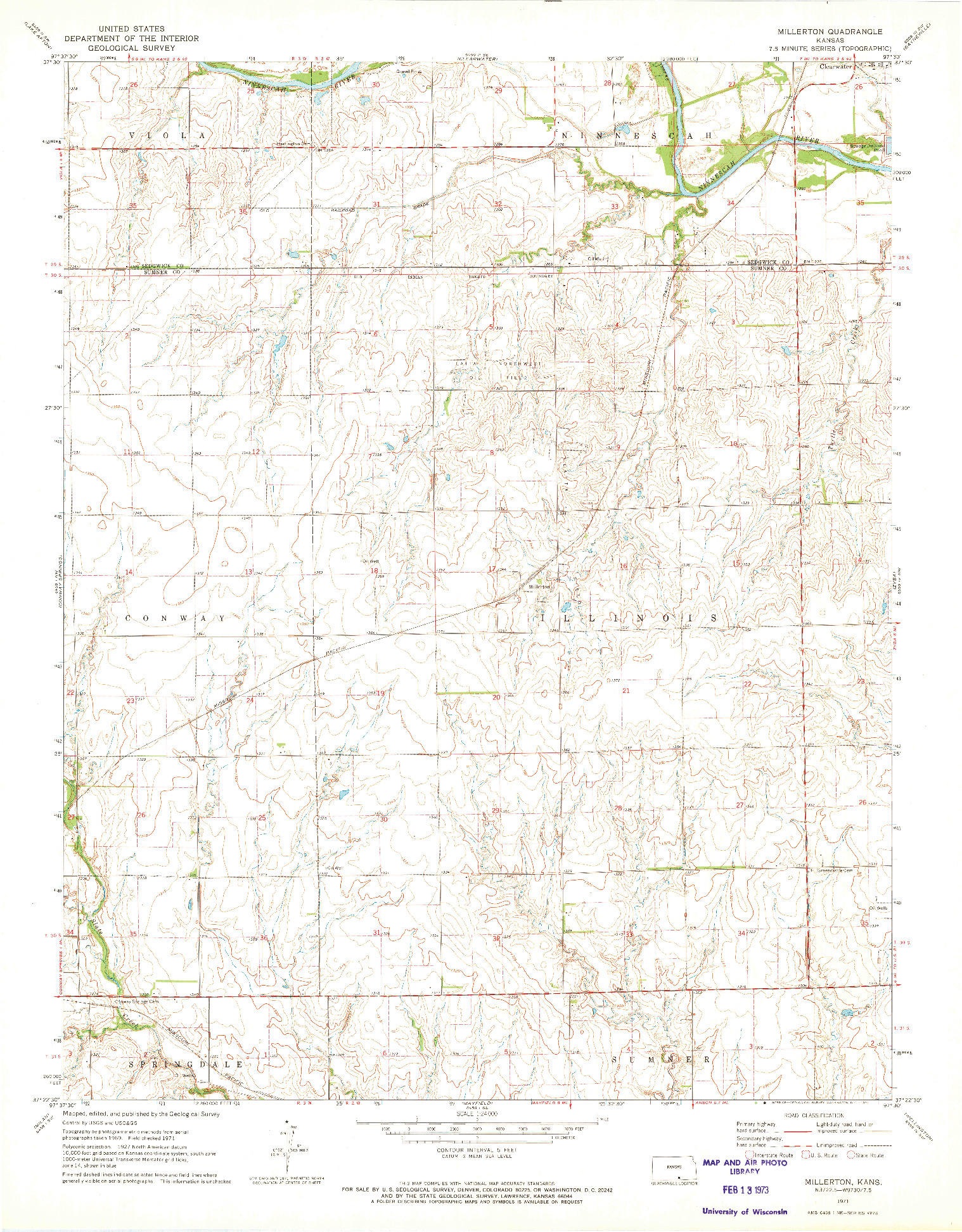 USGS 1:24000-SCALE QUADRANGLE FOR MILLERTON, KS 1971