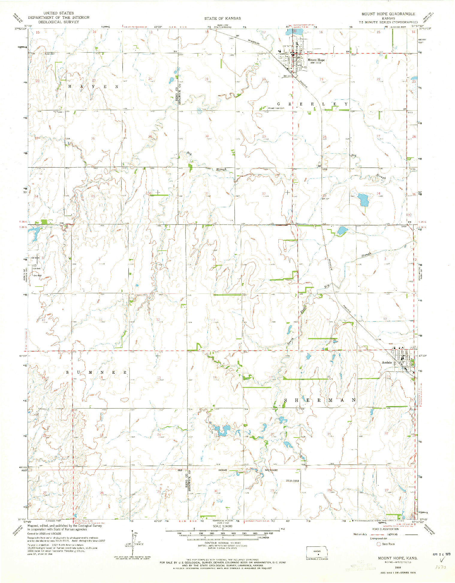 USGS 1:24000-SCALE QUADRANGLE FOR MOUNT HOPE, KS 1959