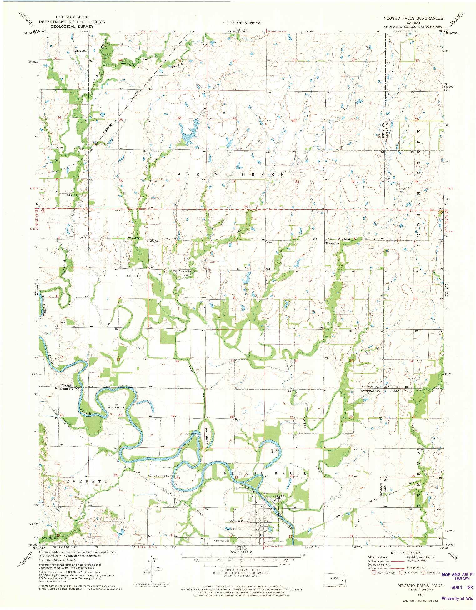 USGS 1:24000-SCALE QUADRANGLE FOR NEOSHO FALLS, KS 1971