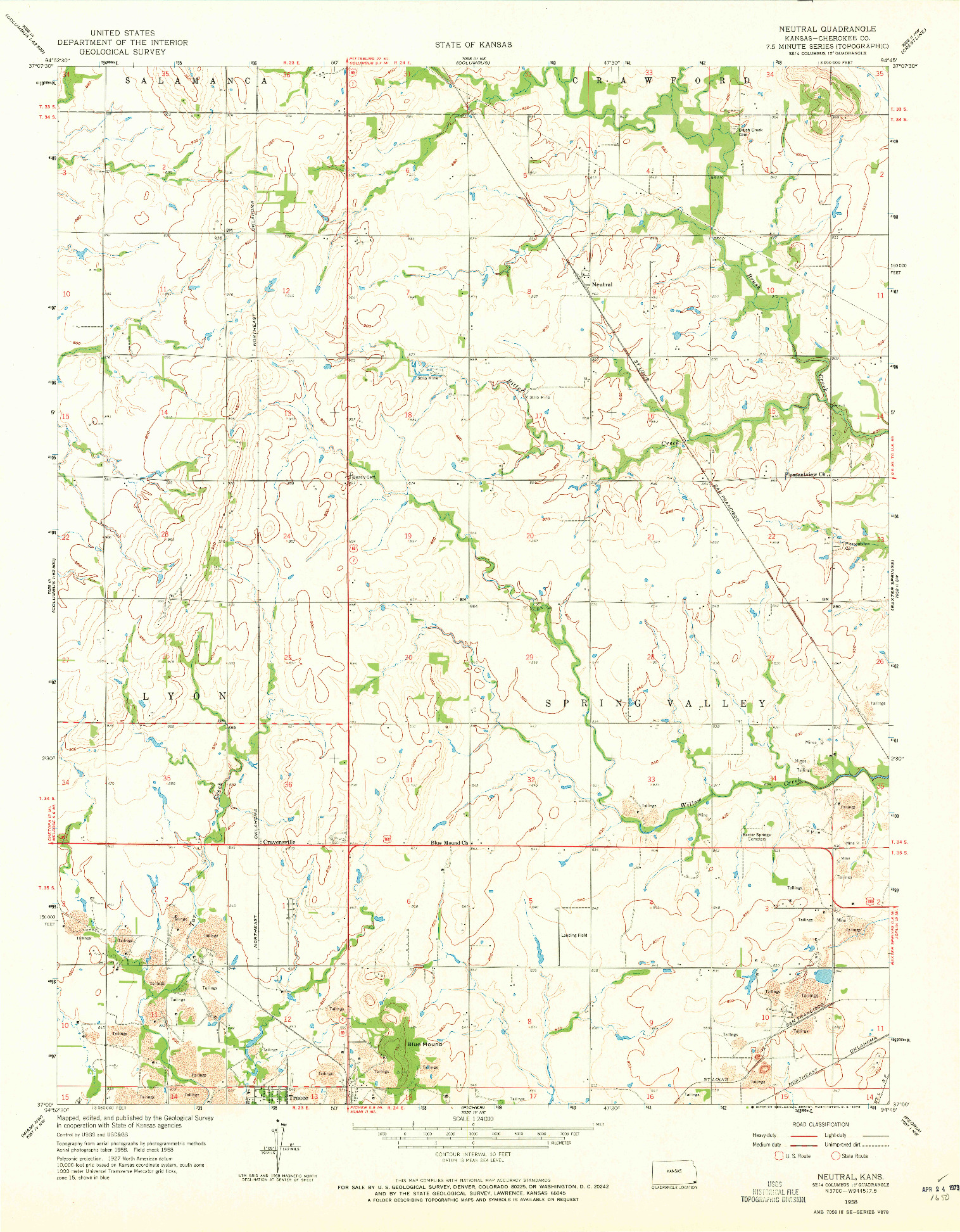 USGS 1:24000-SCALE QUADRANGLE FOR NEUTRAL, KS 1958