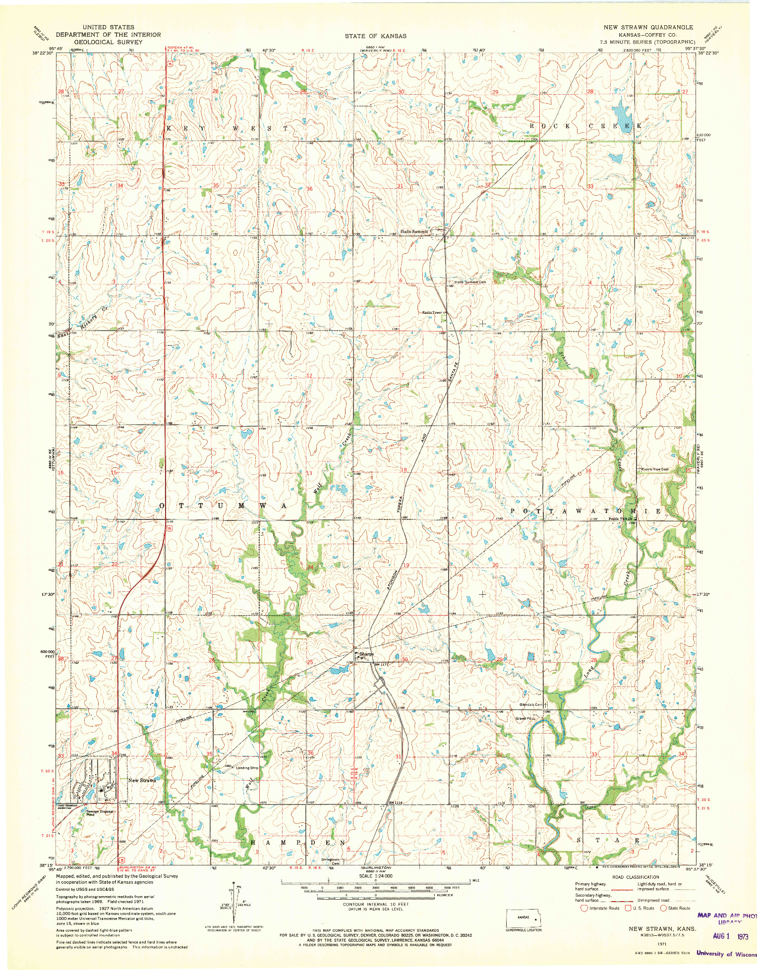 USGS 1:24000-SCALE QUADRANGLE FOR NEW STRAWN, KS 1971
