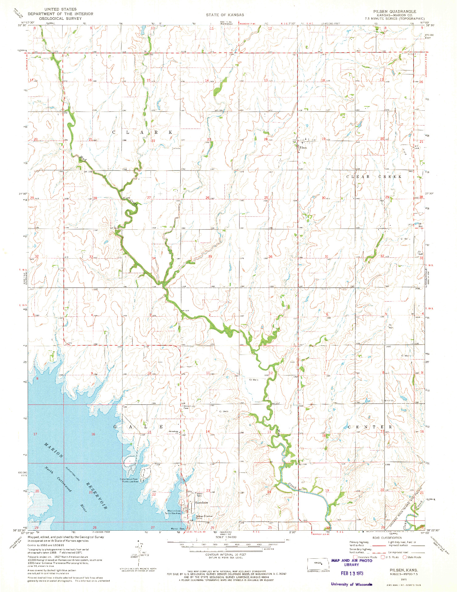 USGS 1:24000-SCALE QUADRANGLE FOR PILSEN, KS 1971