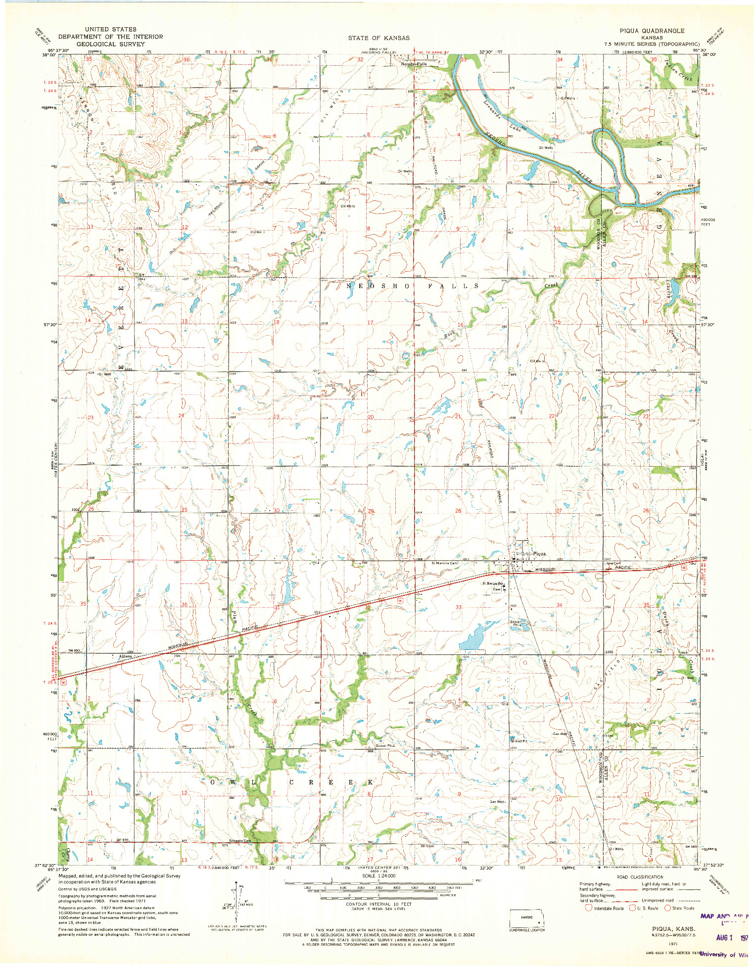 USGS 1:24000-SCALE QUADRANGLE FOR PIQUA, KS 1971