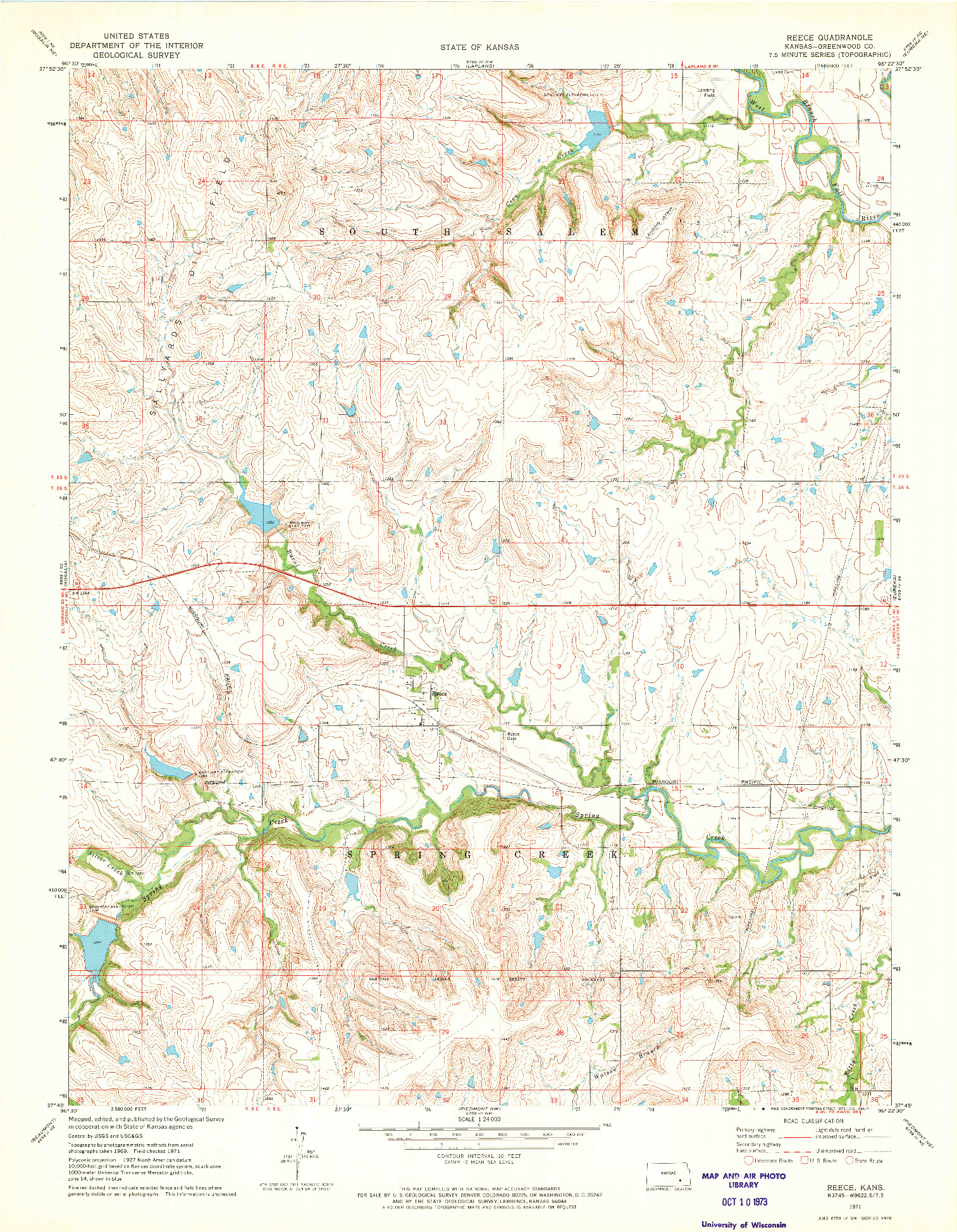 USGS 1:24000-SCALE QUADRANGLE FOR REECE, KS 1971