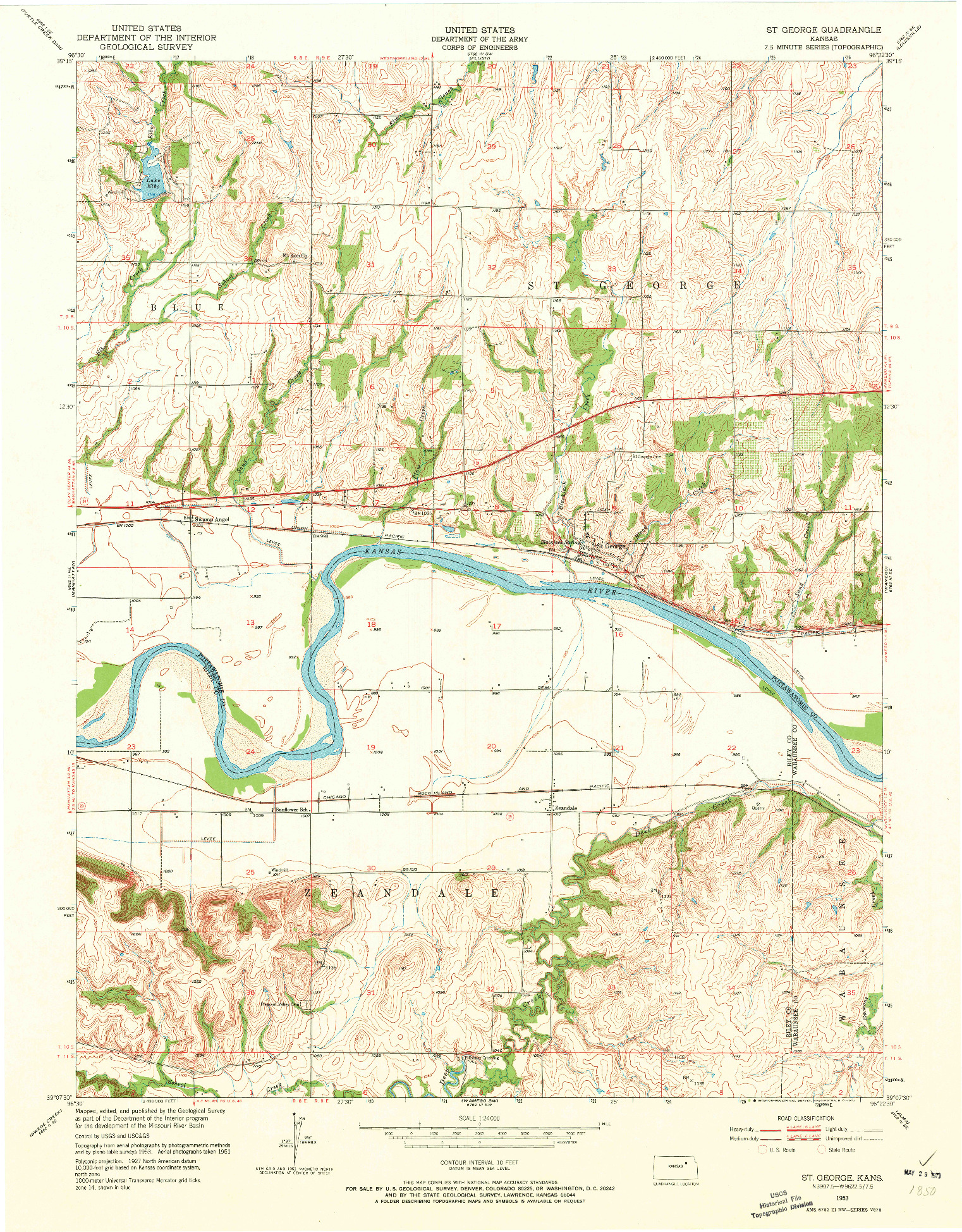 USGS 1:24000-SCALE QUADRANGLE FOR ST. GEORGE, KS 1953