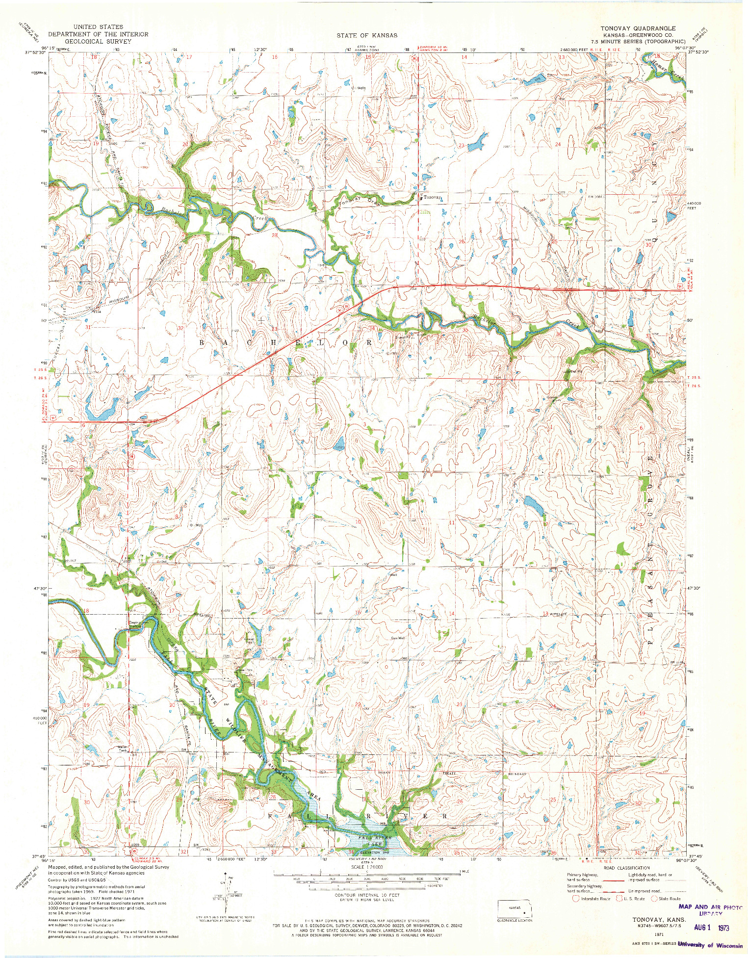 USGS 1:24000-SCALE QUADRANGLE FOR TONOVAY, KS 1971
