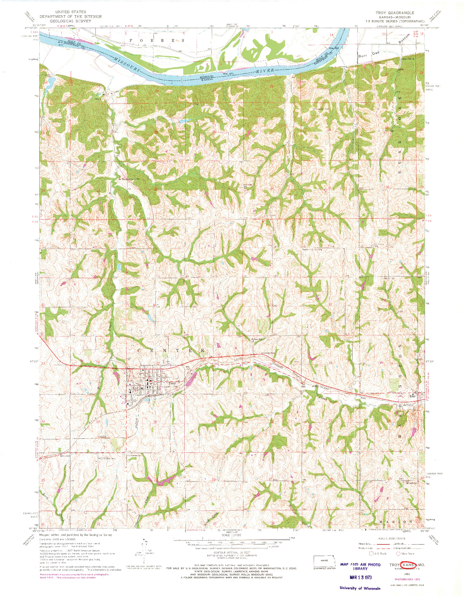 USGS 1:24000-SCALE QUADRANGLE FOR TROY, KS 1961