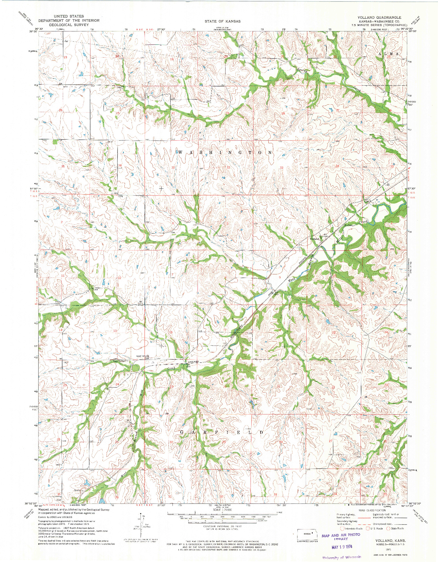 USGS 1:24000-SCALE QUADRANGLE FOR VOLLAND, KS 1971