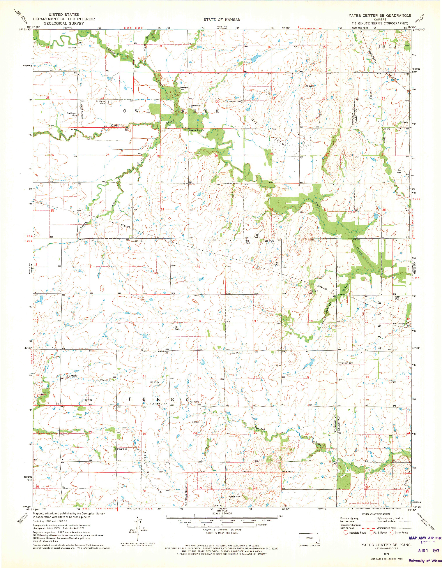 USGS 1:24000-SCALE QUADRANGLE FOR YATES CENTER SE, KS 1971