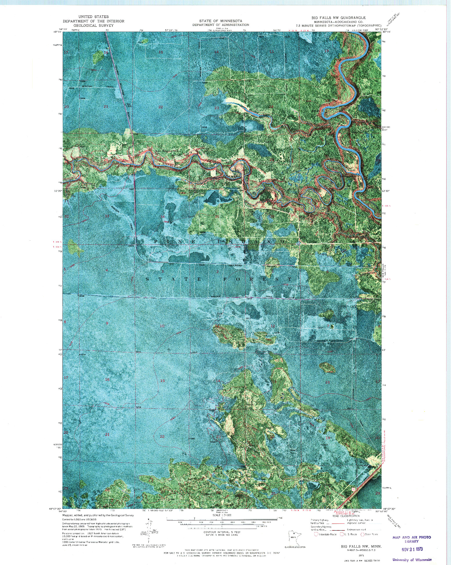 USGS 1:24000-SCALE QUADRANGLE FOR BIG FALLS NW, MN 1971