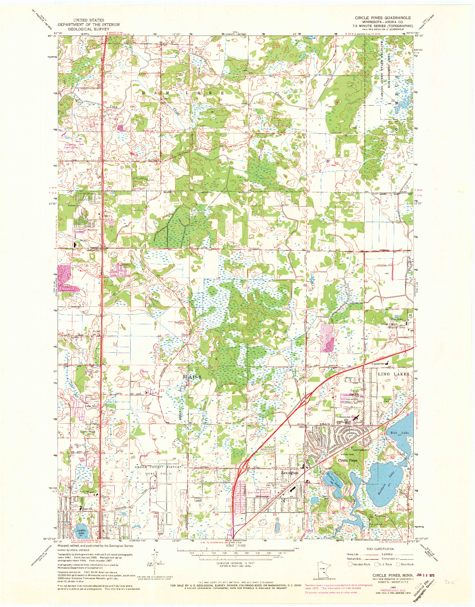 USGS 1:24000-SCALE QUADRANGLE FOR CIRCLE PINES, MN 1967