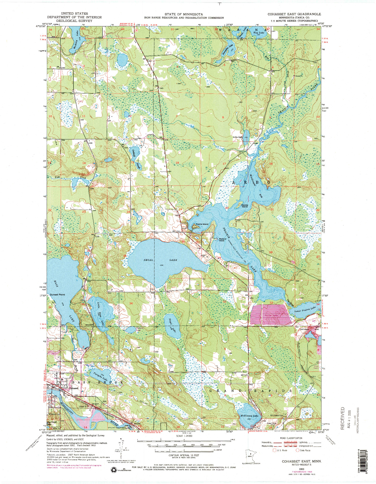 USGS 1:24000-SCALE QUADRANGLE FOR COHASSET EAST, MN 1953