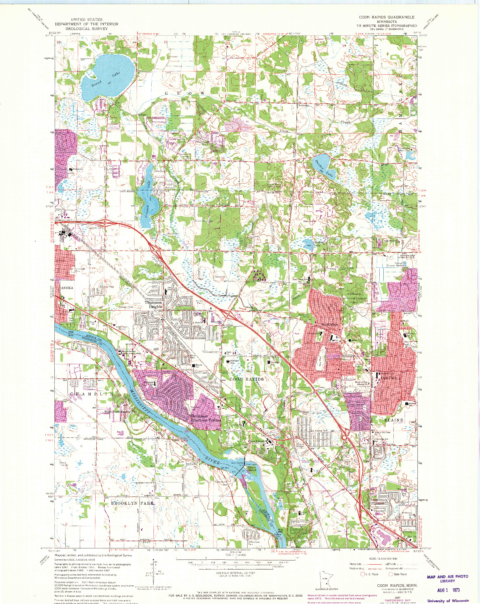 USGS 1:24000-SCALE QUADRANGLE FOR COON RAPIDS, MN 1967