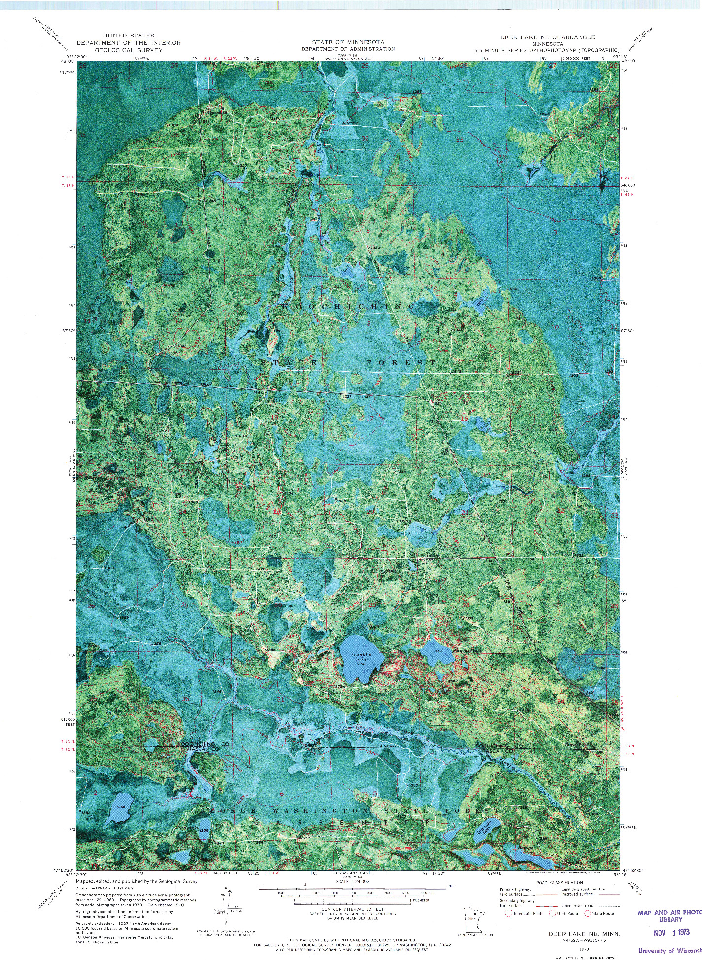 USGS 1:24000-SCALE QUADRANGLE FOR DEER LAKE NE, MN 1970