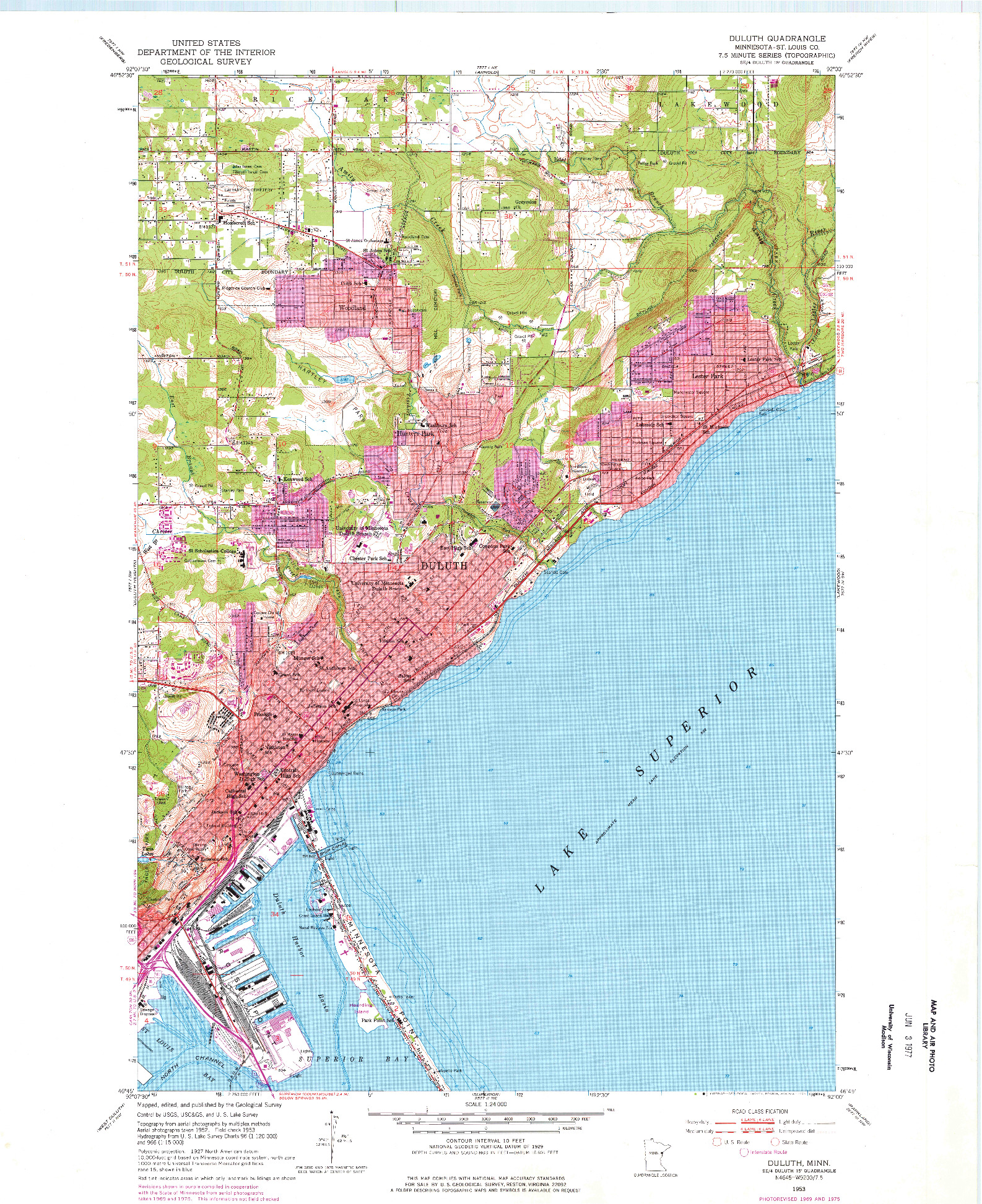 USGS 1:24000-SCALE QUADRANGLE FOR DULUTH, MN 1953