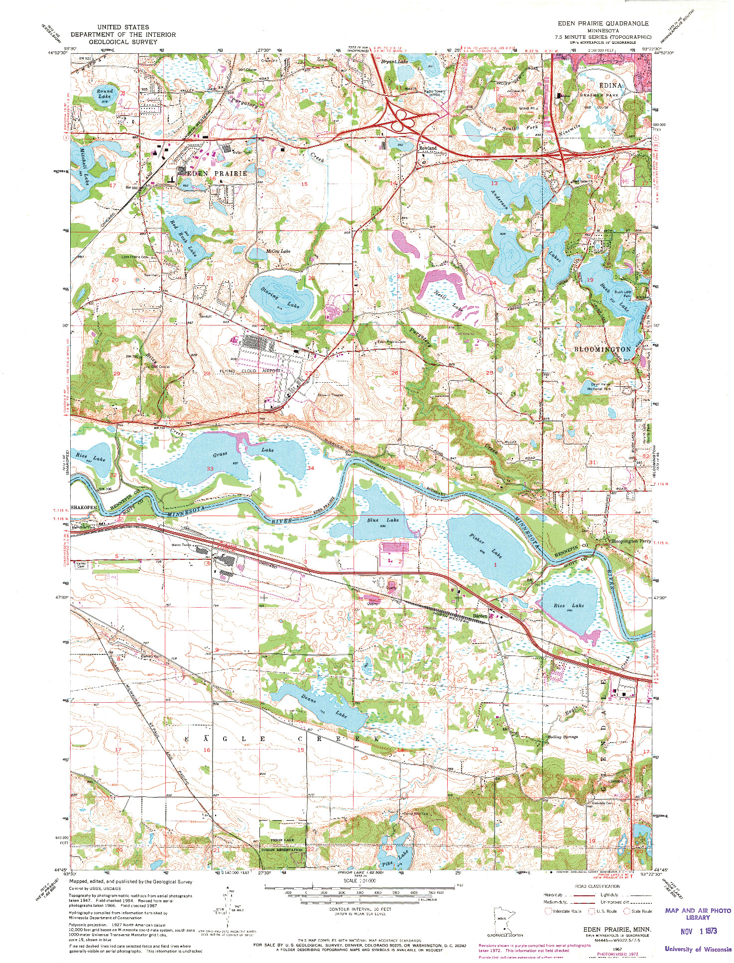 USGS 1:24000-SCALE QUADRANGLE FOR EDEN PRAIRIE, MN 1967