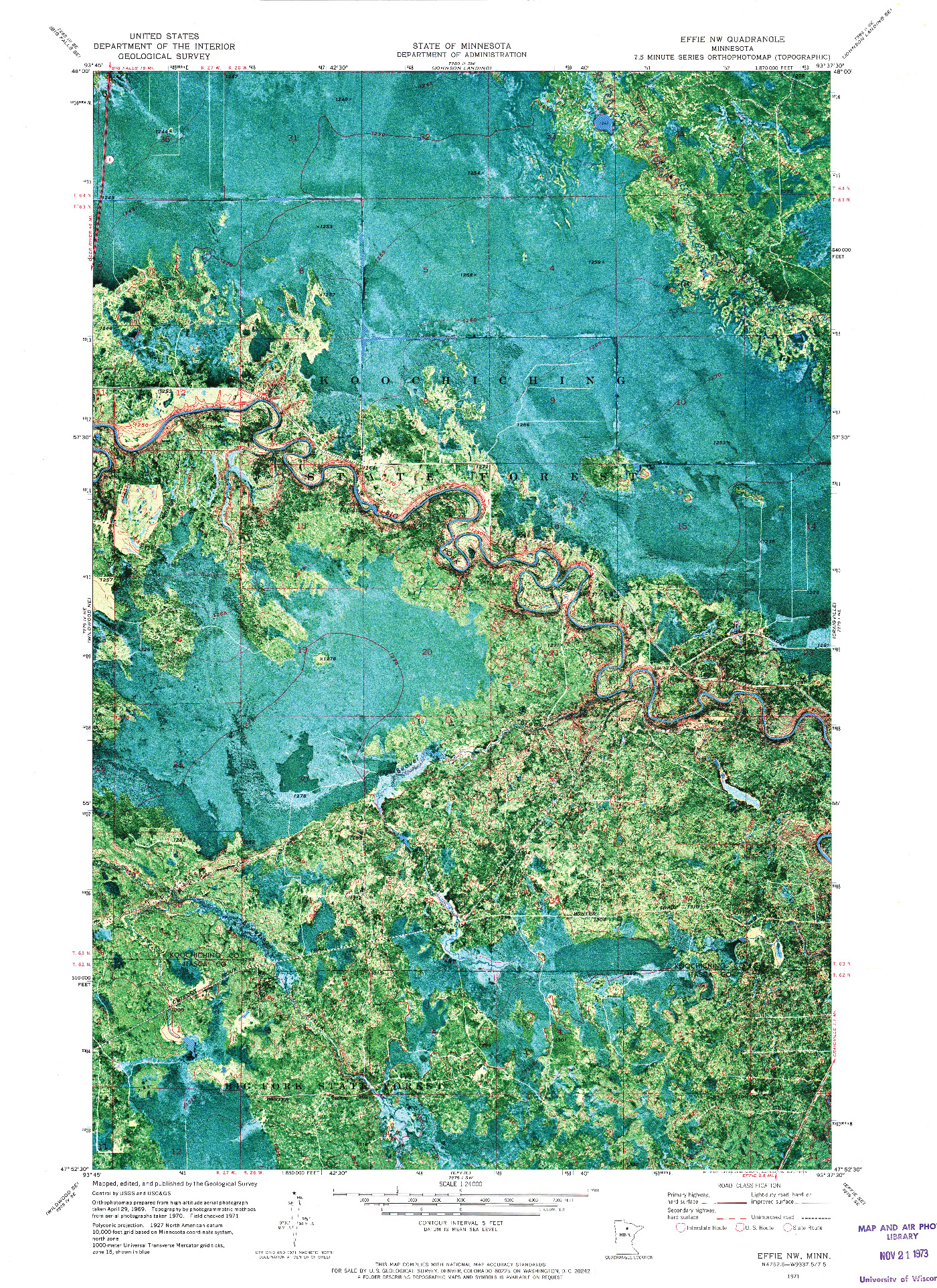 USGS 1:24000-SCALE QUADRANGLE FOR EFFIE NW, MN 1971