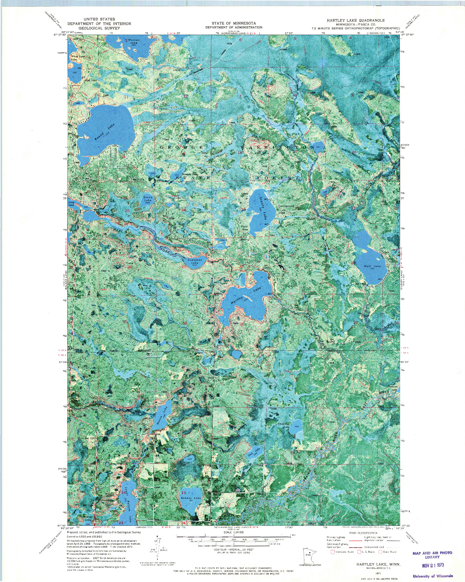 USGS 1:24000-SCALE QUADRANGLE FOR HARTLEY LAKE, MN 1971