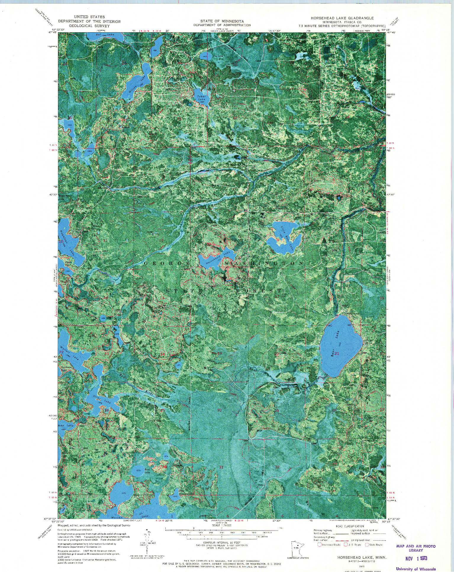 USGS 1:24000-SCALE QUADRANGLE FOR HORSEHEAD LAKE, MN 1971
