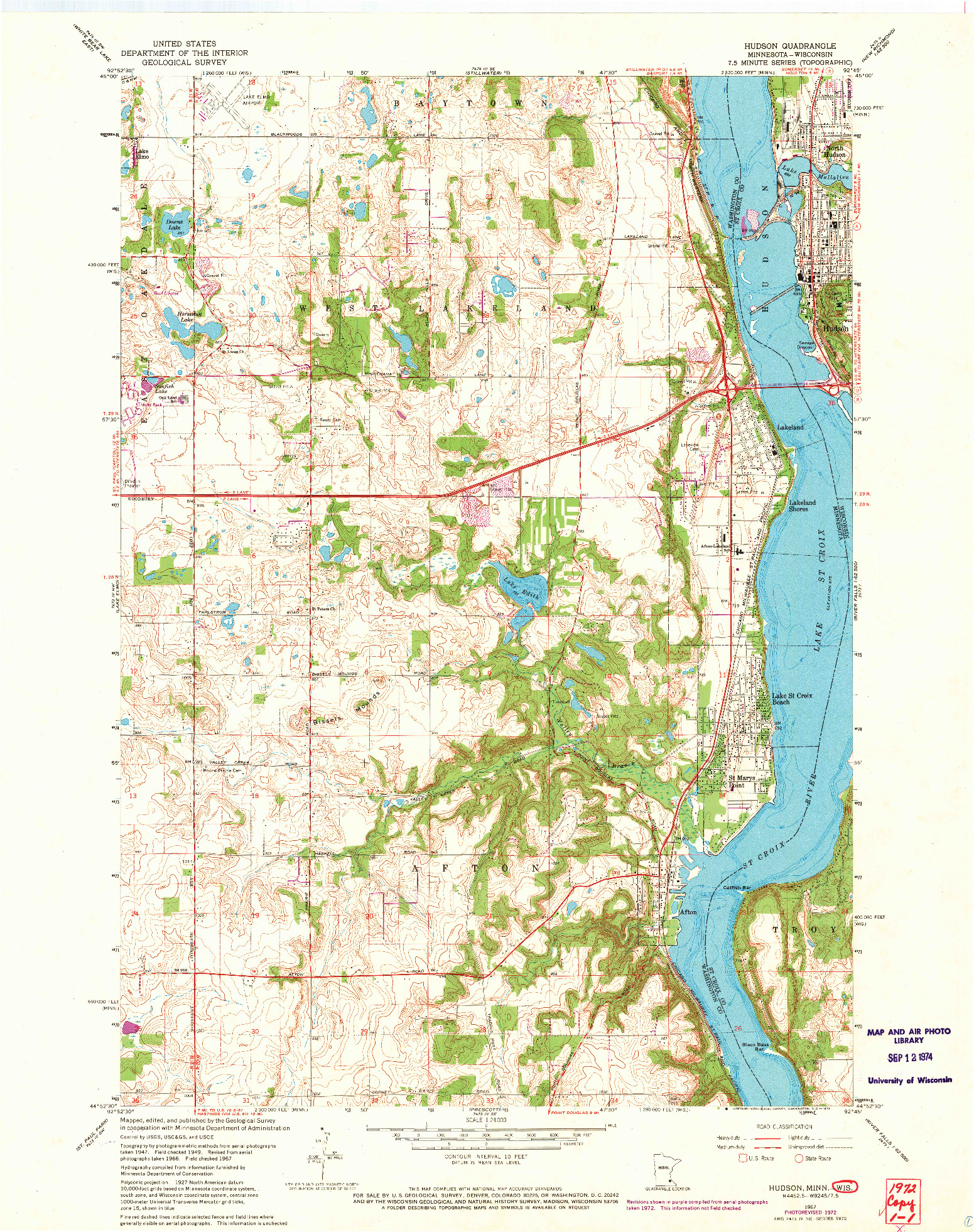 USGS 1:24000-SCALE QUADRANGLE FOR HUDSON, MN 1967
