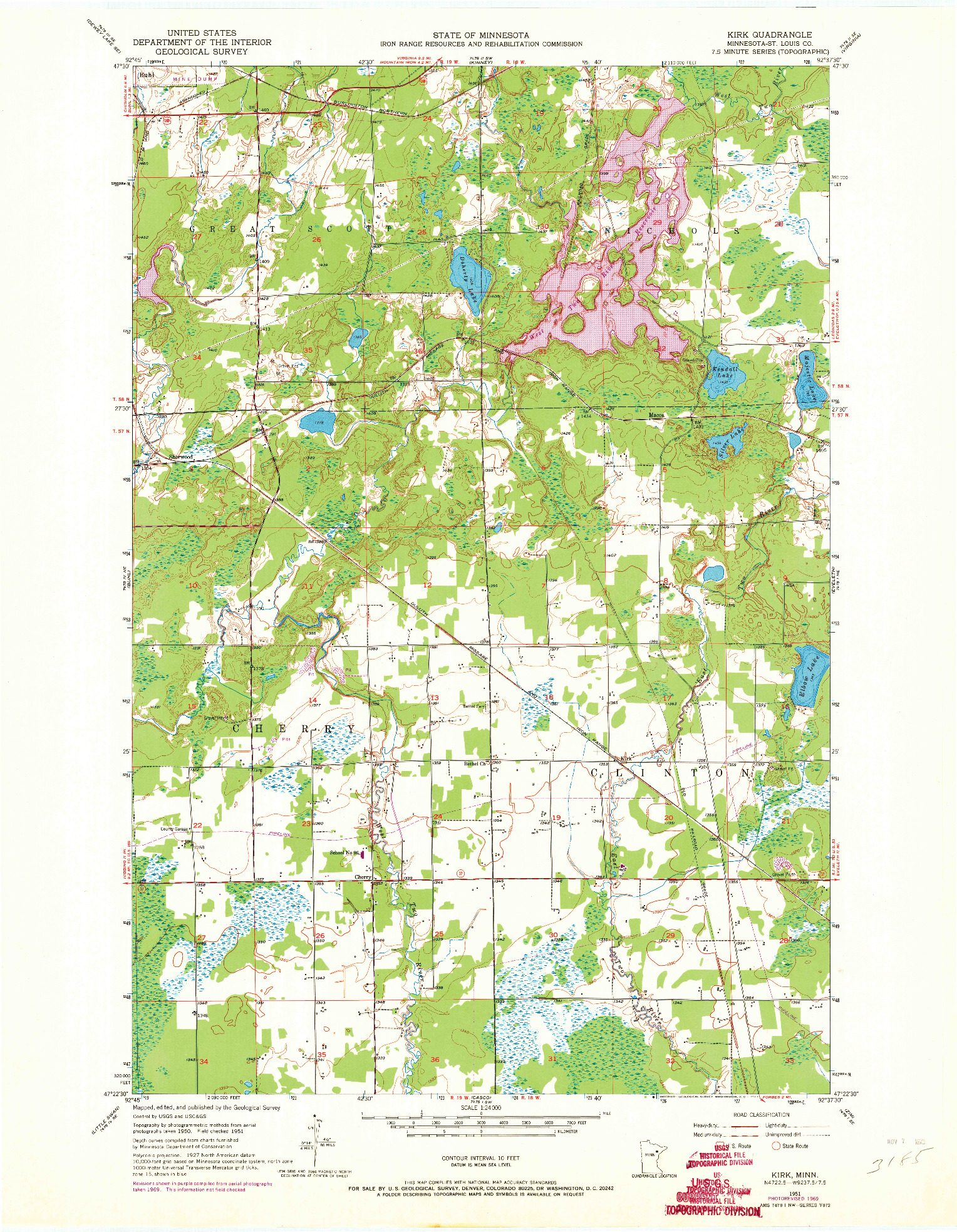 USGS 1:24000-SCALE QUADRANGLE FOR KIRK, MN 1951