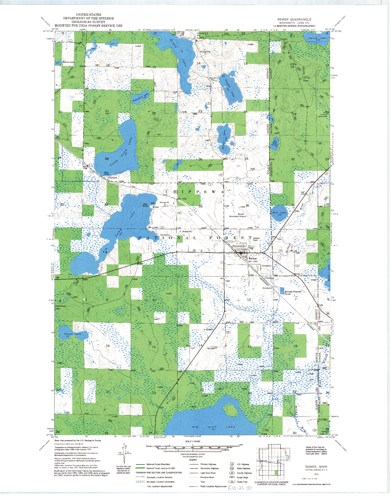 USGS 1:24000-SCALE QUADRANGLE FOR REMER, MN 1971