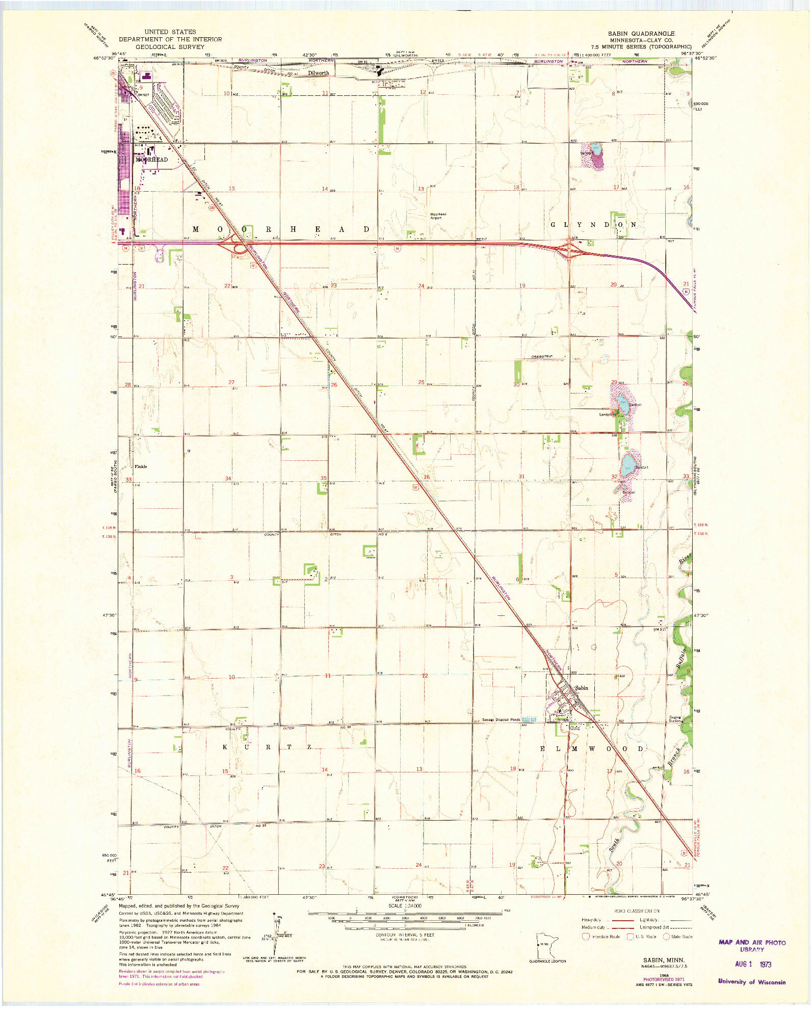 USGS 1:24000-SCALE QUADRANGLE FOR SABIN, MN 1964