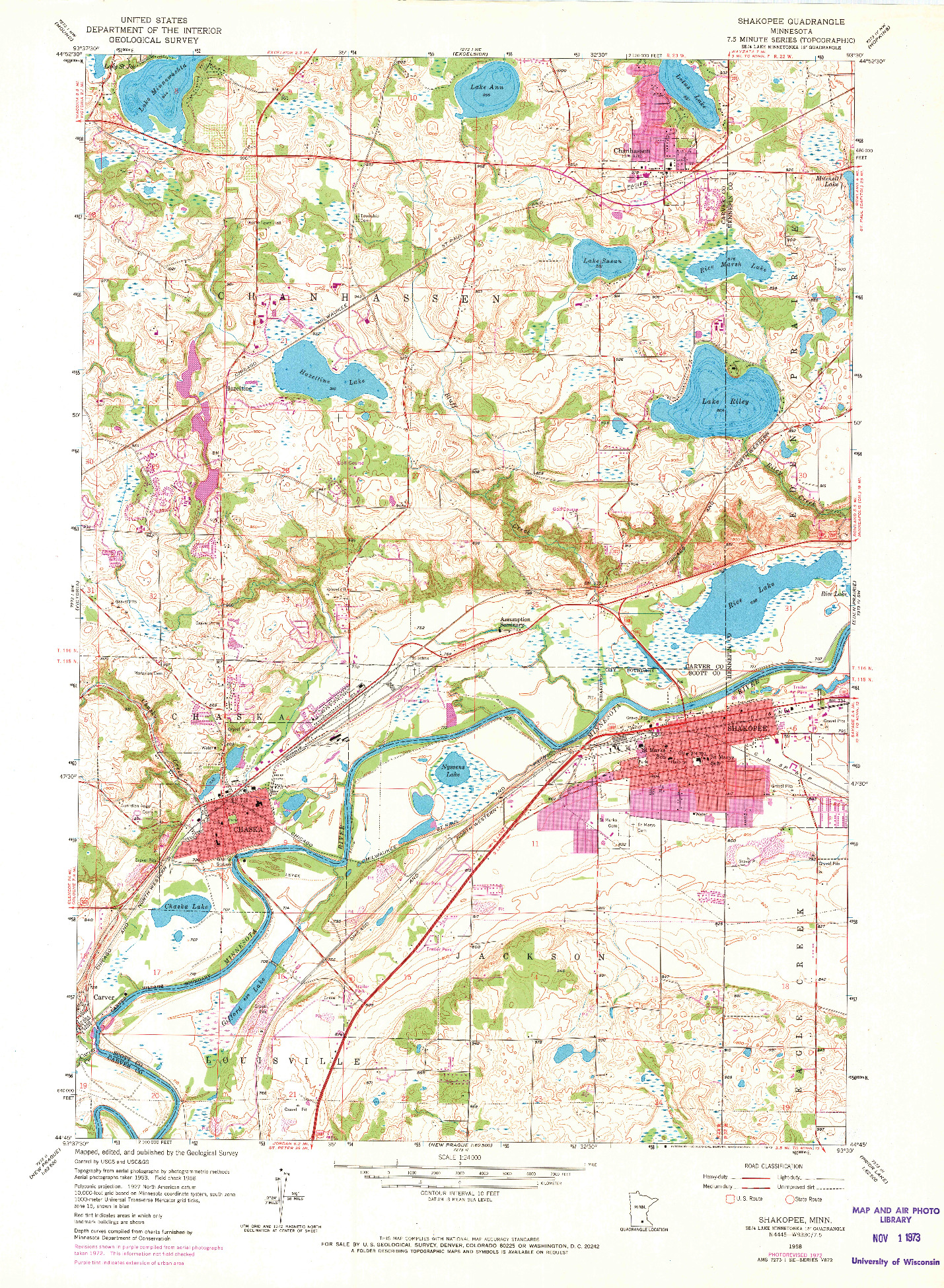 USGS 1:24000-SCALE QUADRANGLE FOR SHAKOPEE, MN 1958