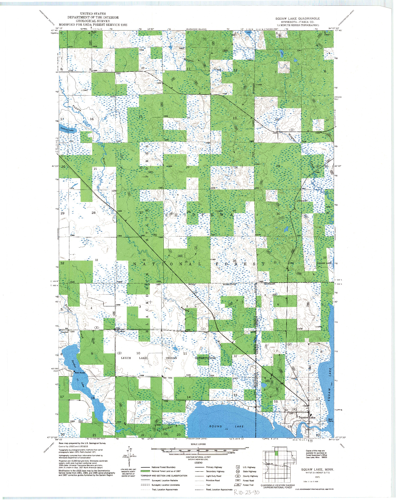 USGS 1:24000-SCALE QUADRANGLE FOR SQUAW LAKE, MN 1971