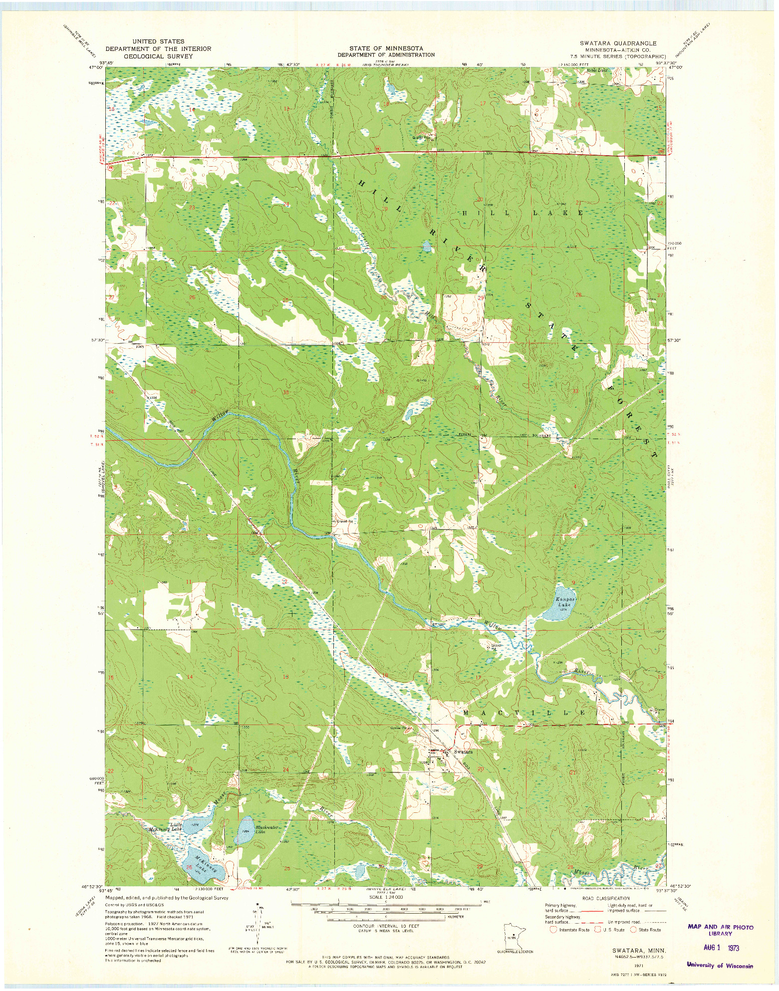 USGS 1:24000-SCALE QUADRANGLE FOR SWATARA, MN 1971