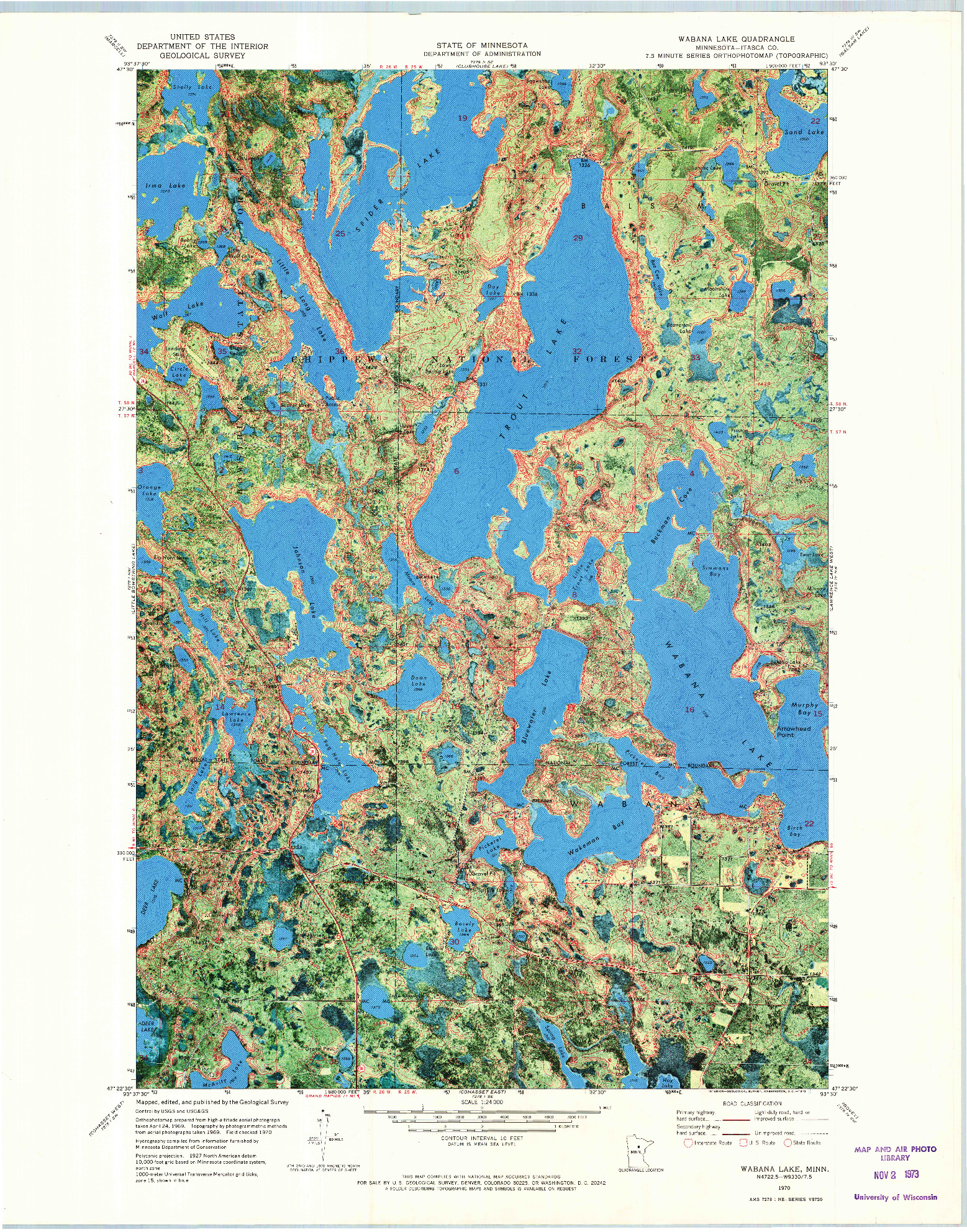 USGS 1:24000-SCALE QUADRANGLE FOR WABANA LAKE, MN 1970