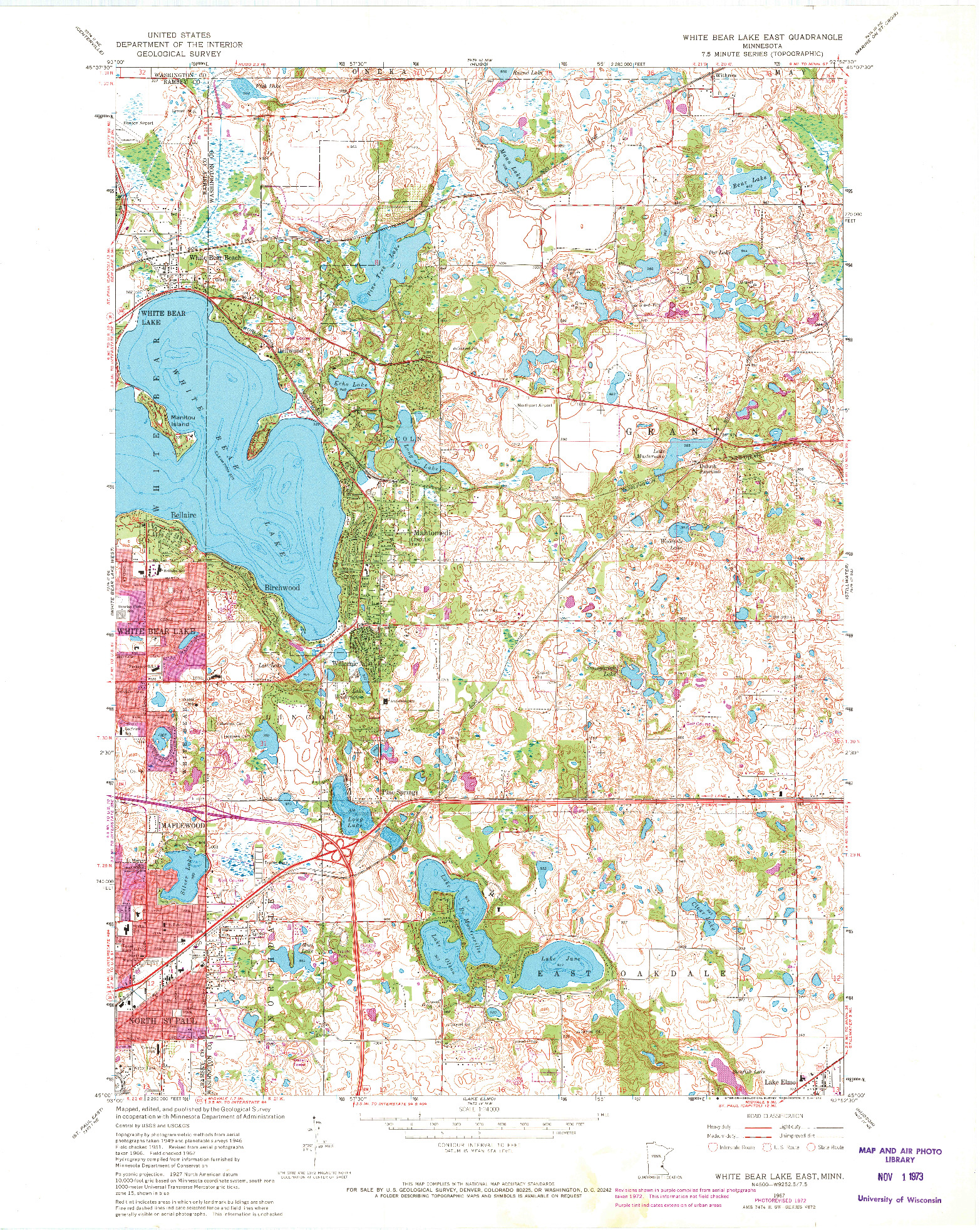 USGS 1:24000-SCALE QUADRANGLE FOR WHITE BEAR LAKE EAST, MN 1967