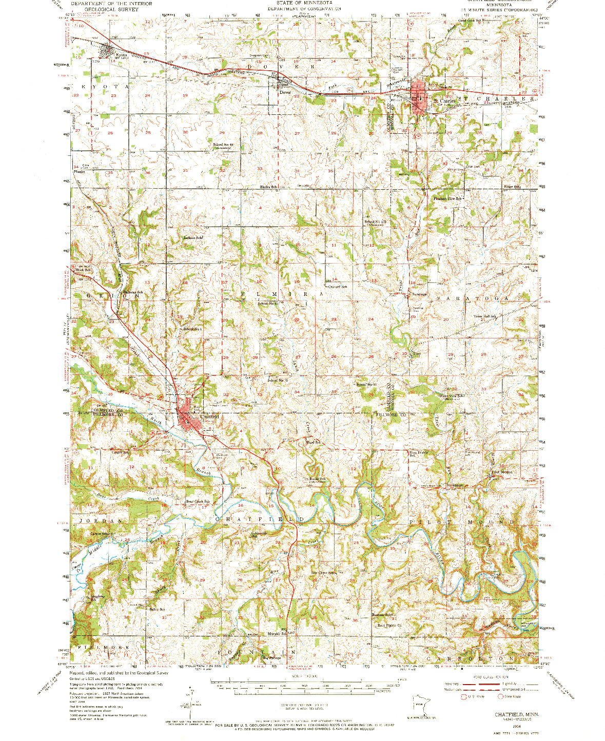 USGS 1:62500-SCALE QUADRANGLE FOR CHATFIELD, MN 1954