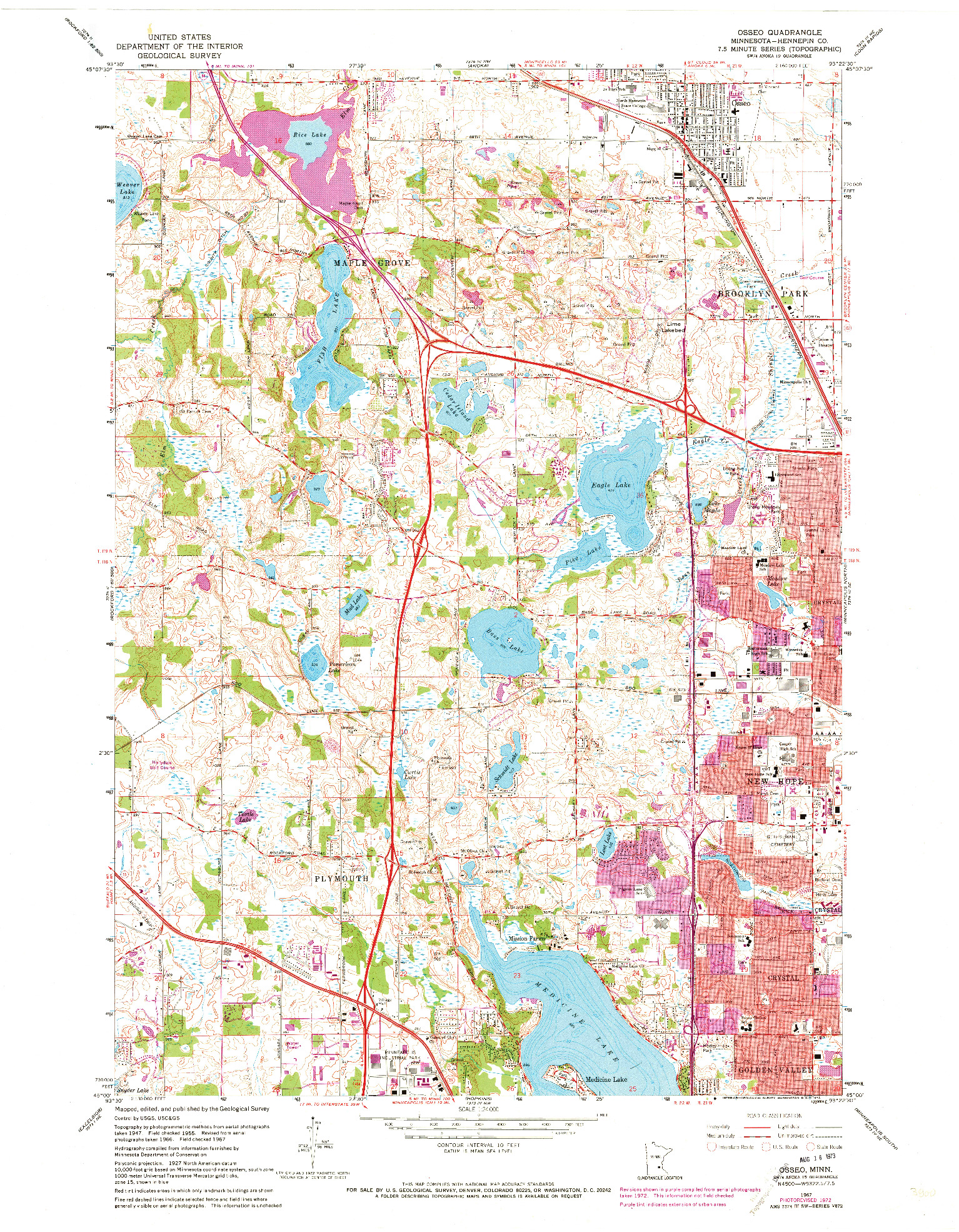 USGS 1:24000-SCALE QUADRANGLE FOR OSSEO, MN 1967