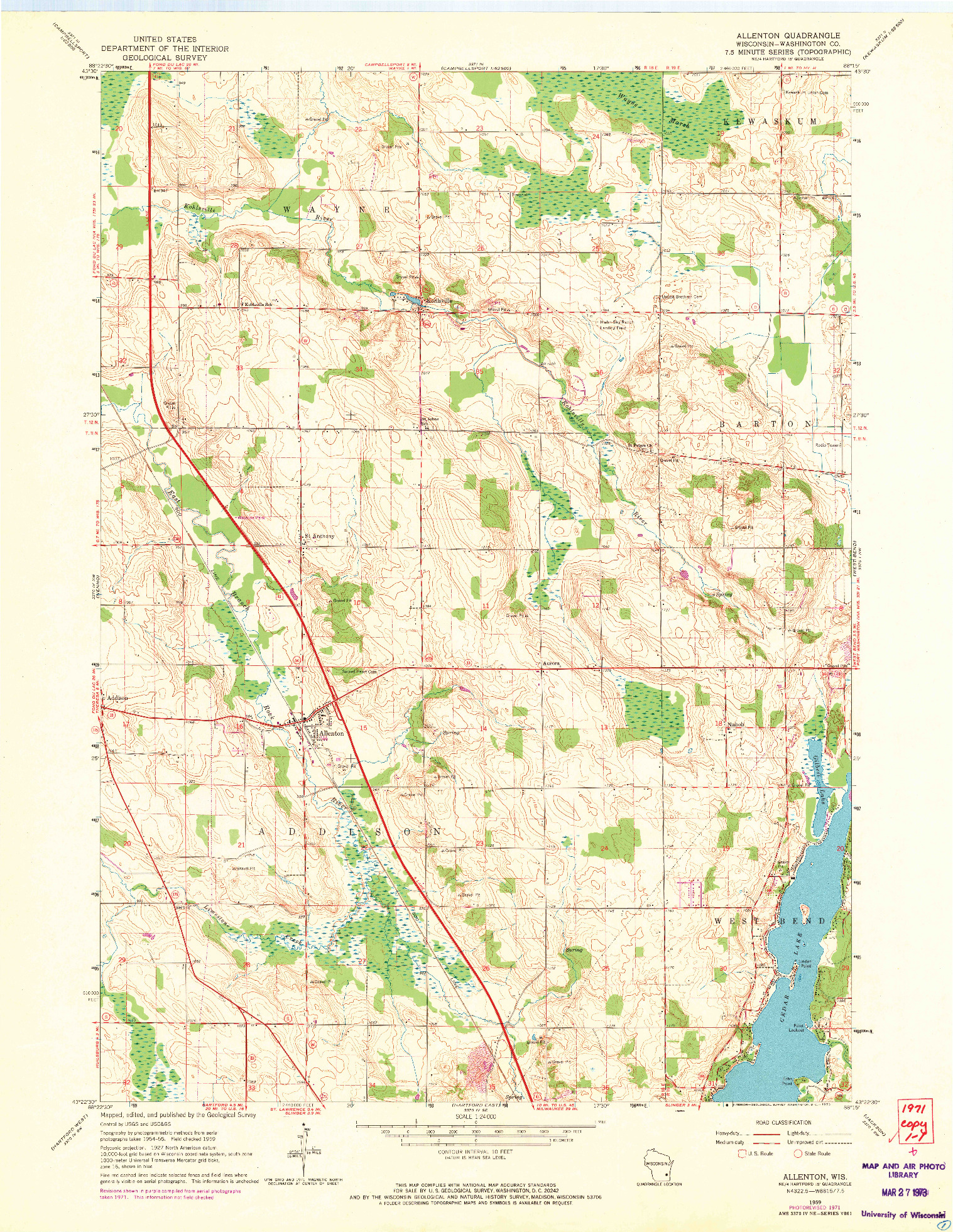 USGS 1:24000-SCALE QUADRANGLE FOR ALLENTON, WI 1959