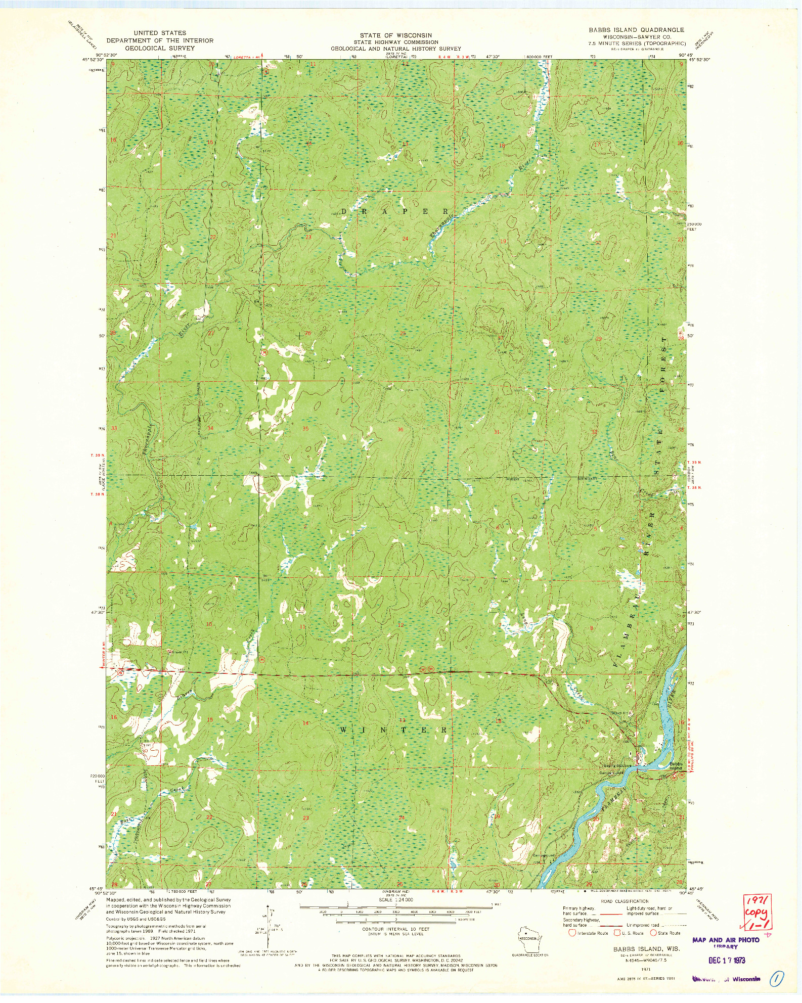 USGS 1:24000-SCALE QUADRANGLE FOR BABBS ISLAND, WI 1971