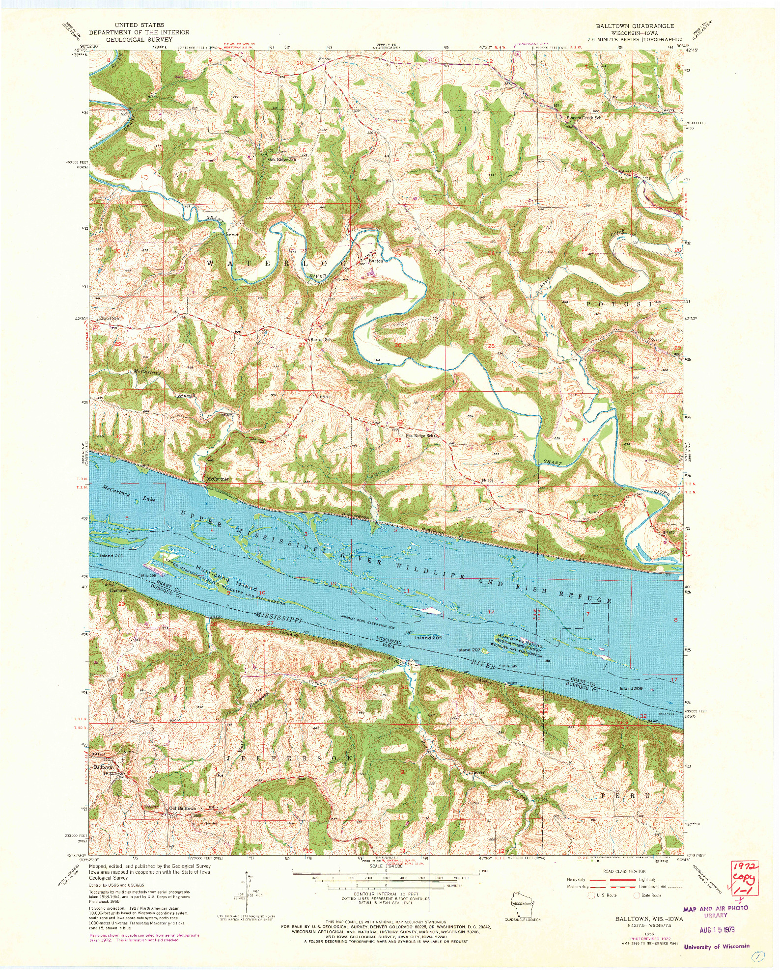 USGS 1:24000-SCALE QUADRANGLE FOR BALLTOWN, WI 1955