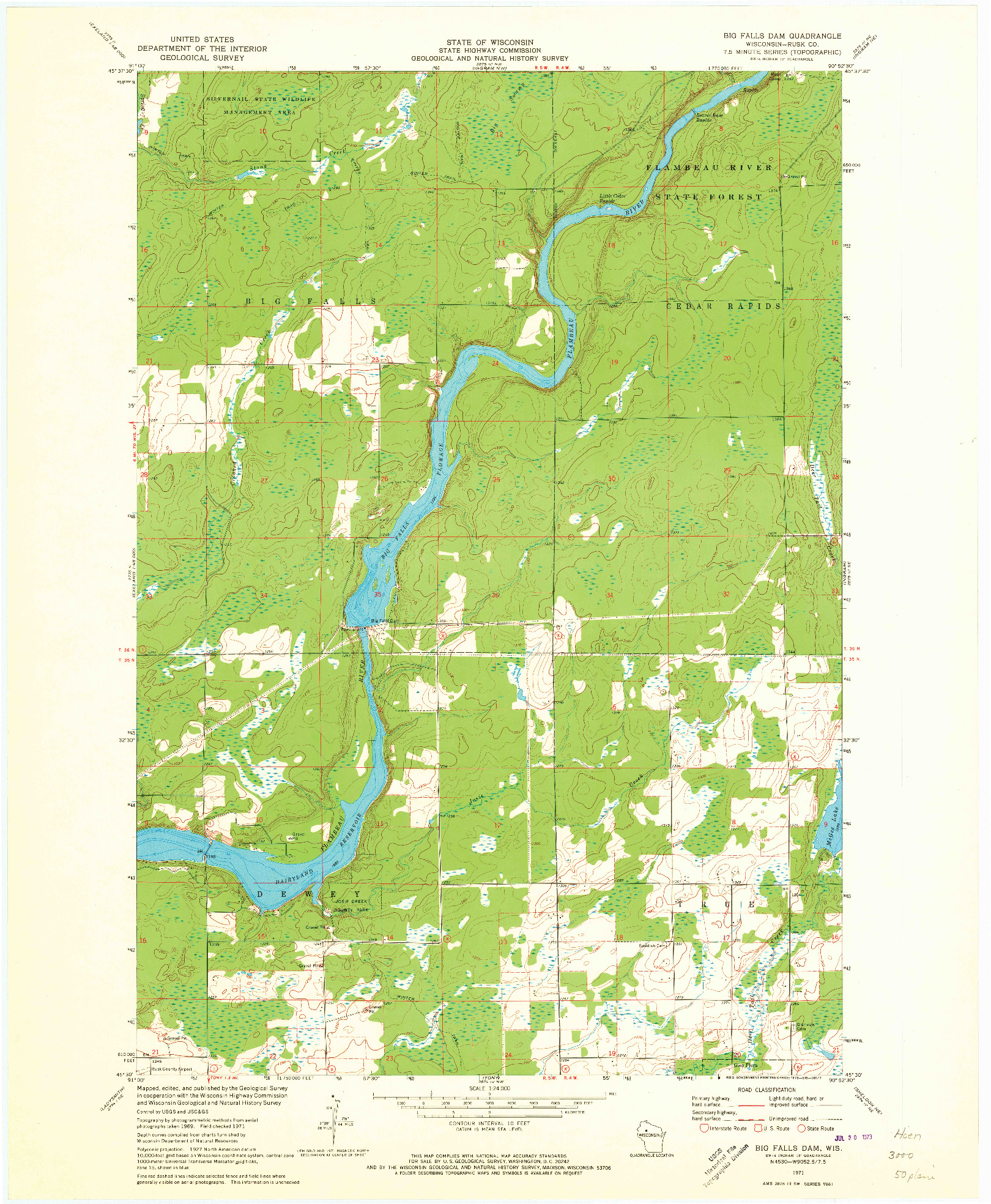USGS 1:24000-SCALE QUADRANGLE FOR BIG FALLS DAM, WI 1971