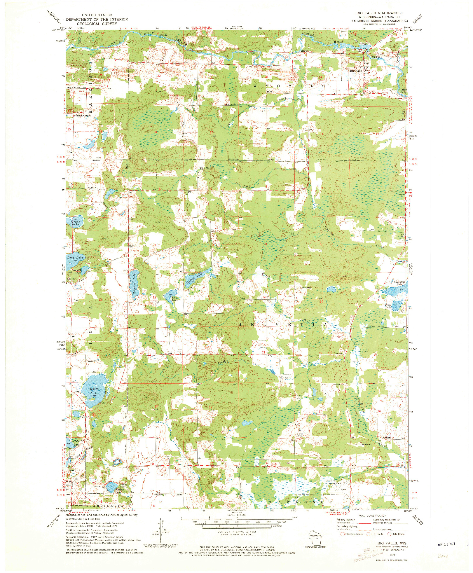 USGS 1:24000-SCALE QUADRANGLE FOR BIG FALLS, WI 1970