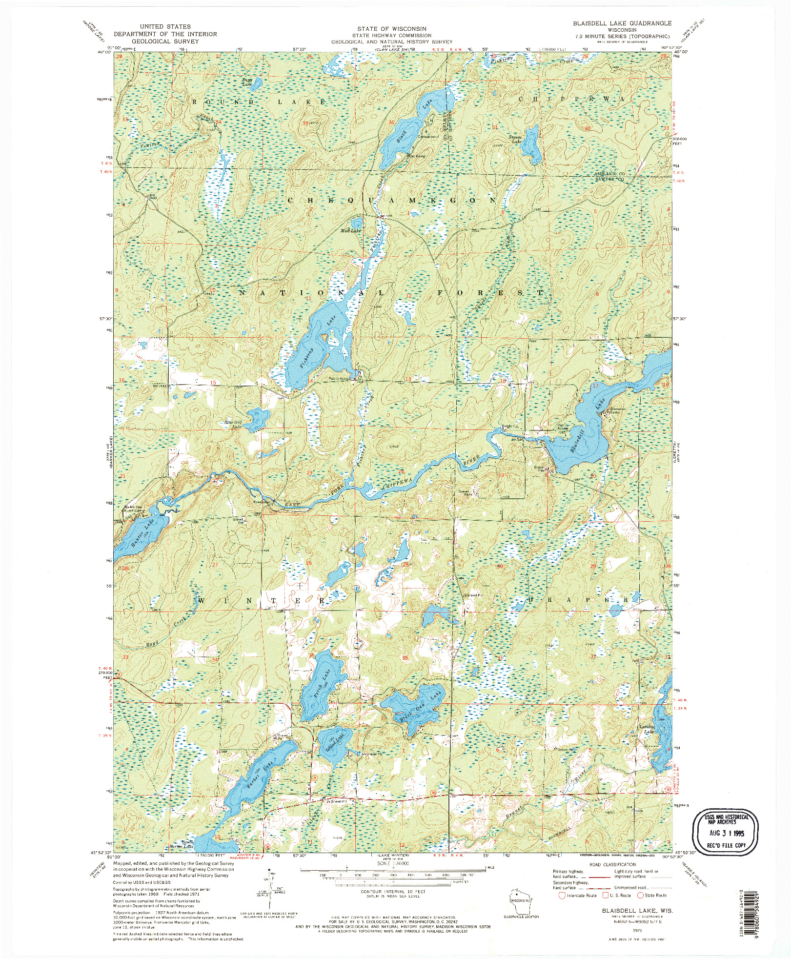 USGS 1:24000-SCALE QUADRANGLE FOR BLAISDELL LAKE, WI 1971