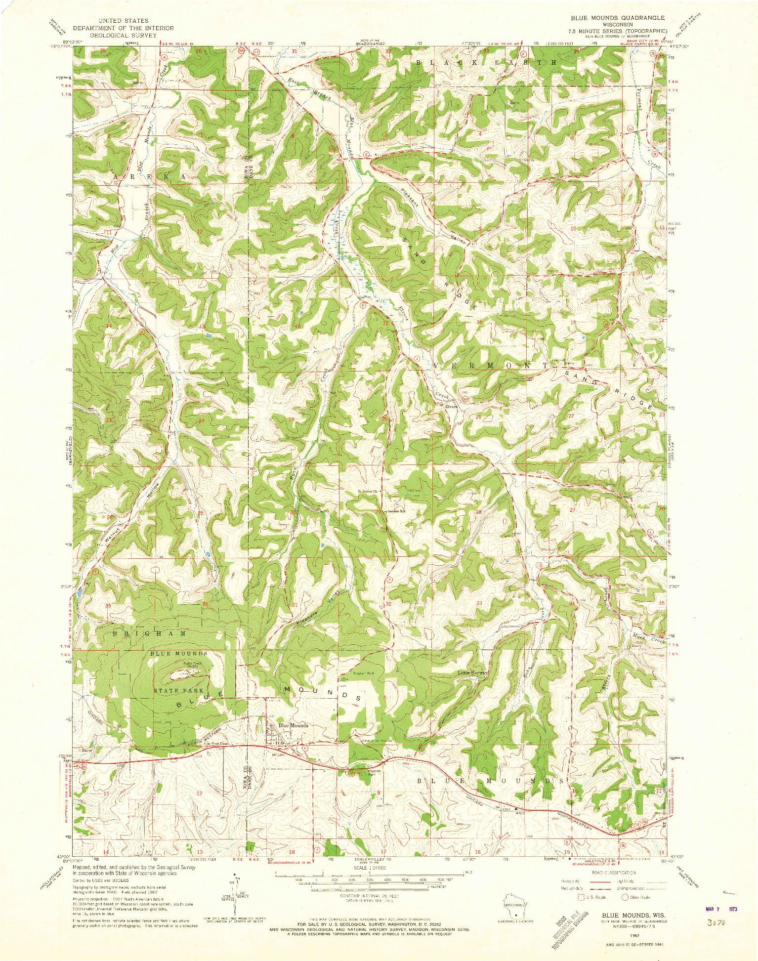 USGS 1:24000-SCALE QUADRANGLE FOR BLUE MOUNDS, WI 1962