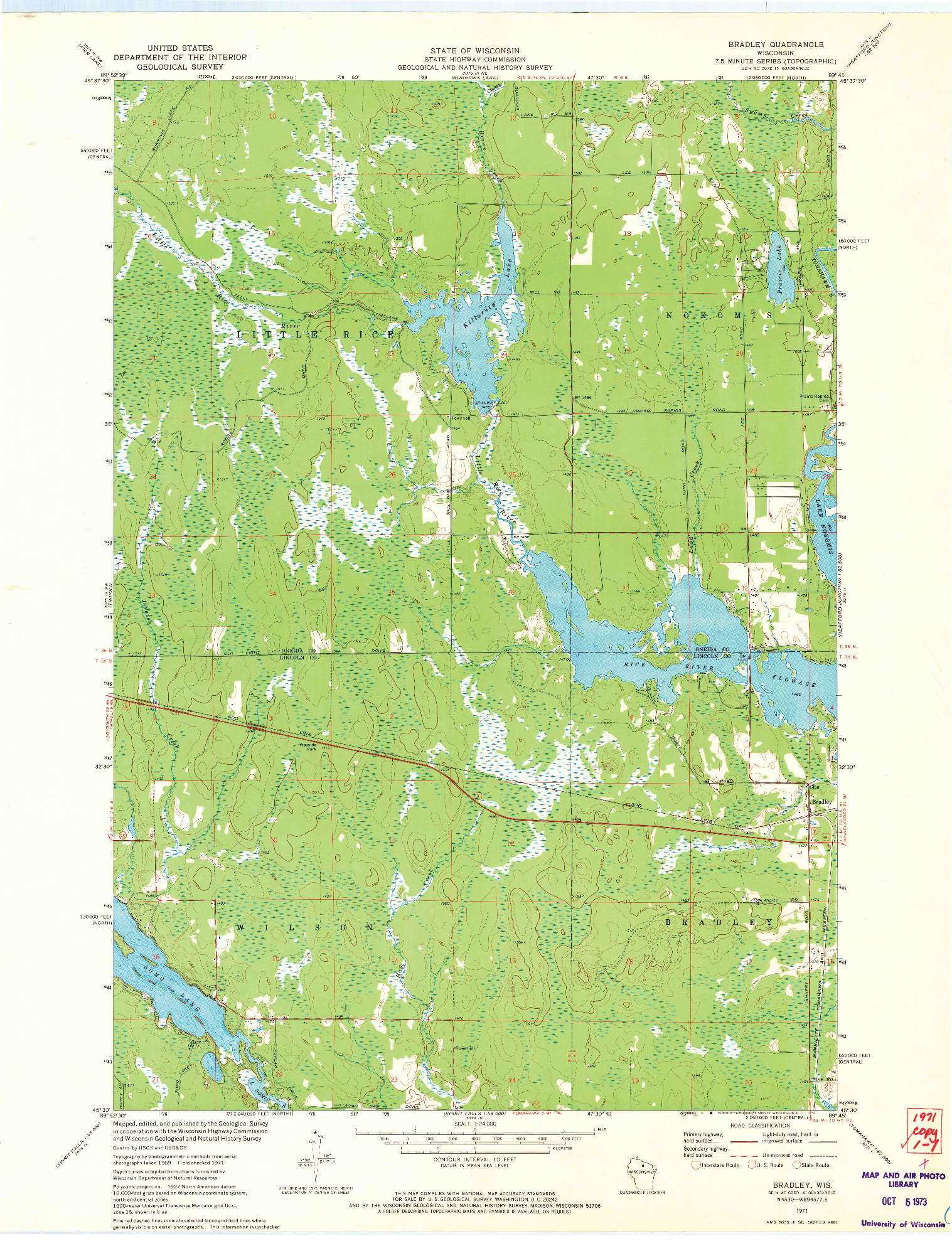 USGS 1:24000-SCALE QUADRANGLE FOR BRADLEY, WI 1971