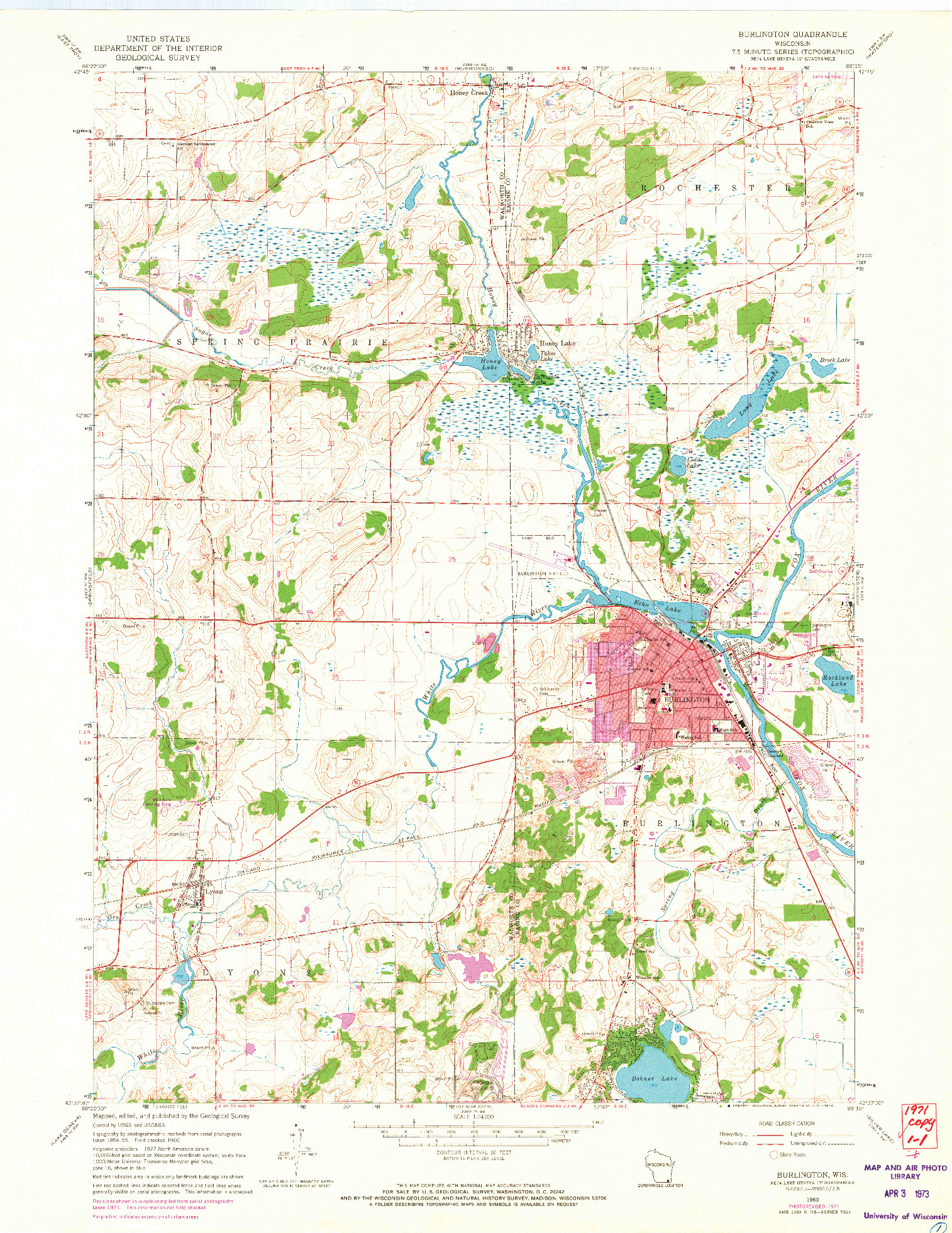 USGS 1:24000-SCALE QUADRANGLE FOR BURLINGTON, WI 1960