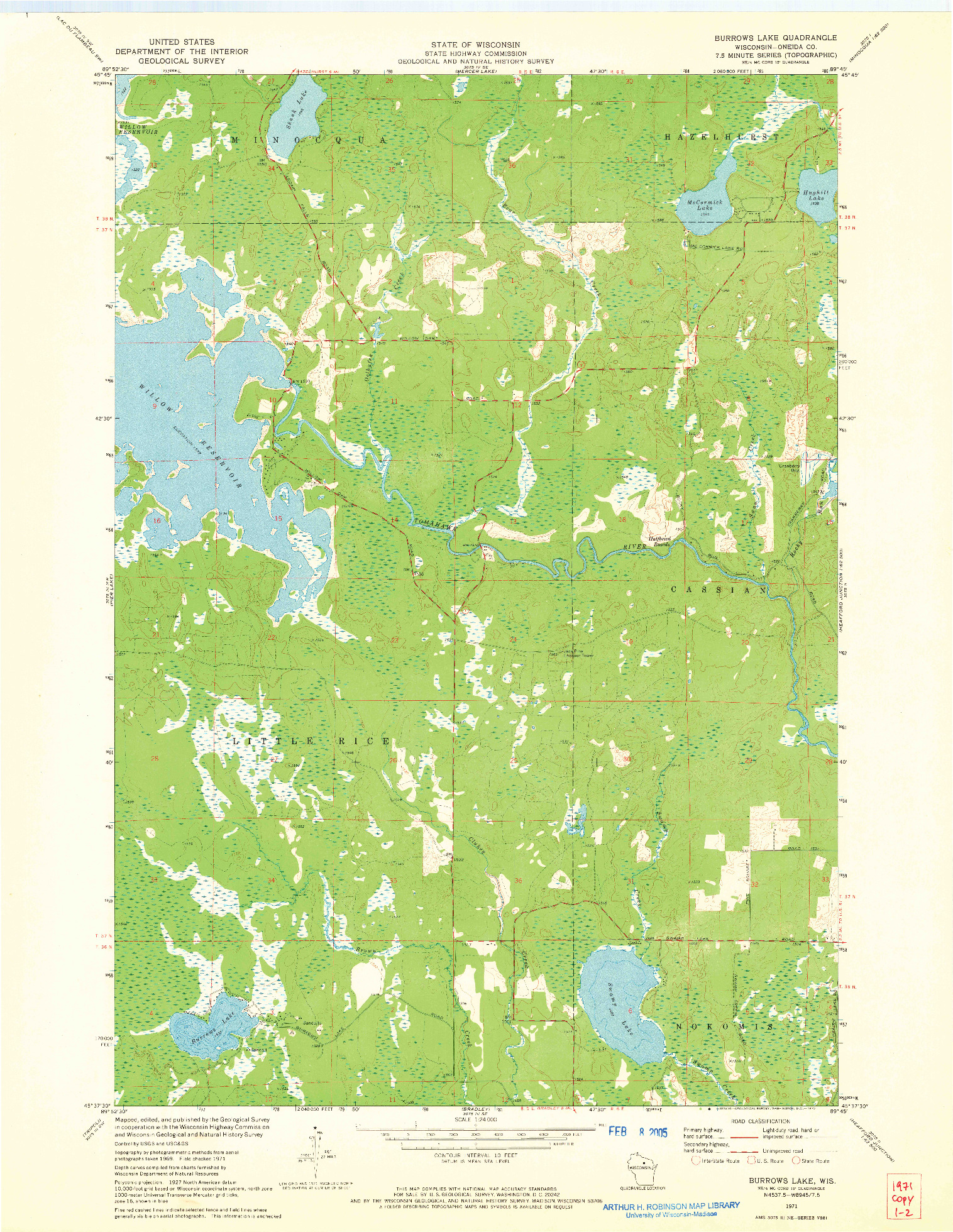 USGS 1:24000-SCALE QUADRANGLE FOR BURROWS LAKE, WI 1971