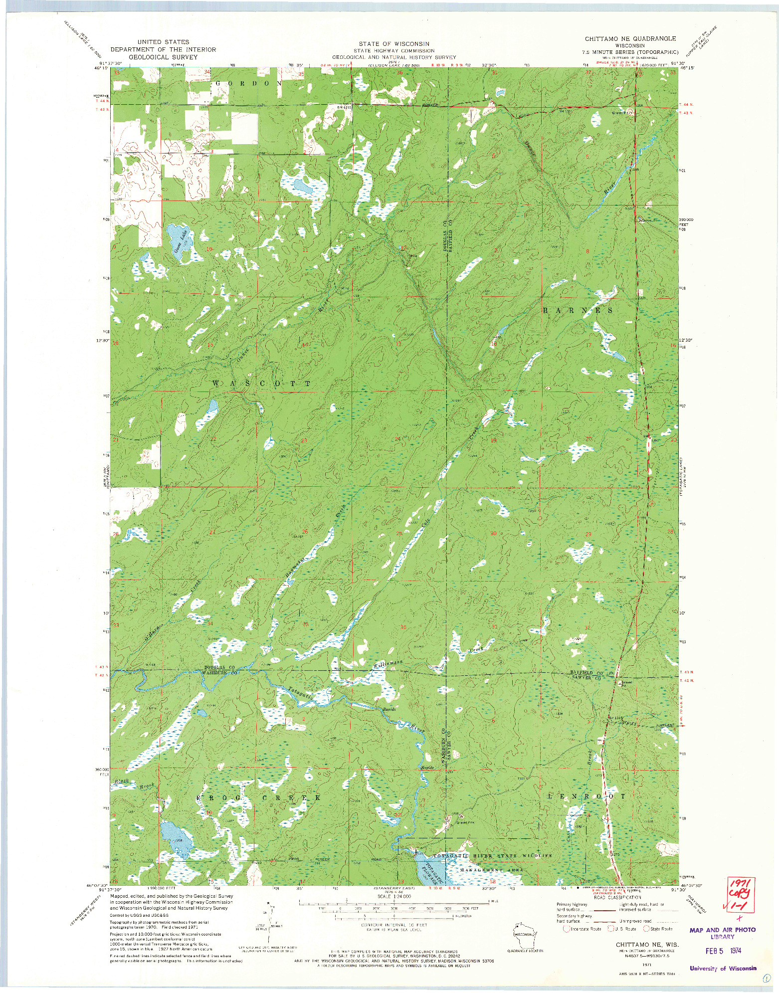 USGS 1:24000-SCALE QUADRANGLE FOR CHITTAMO NE, WI 1971