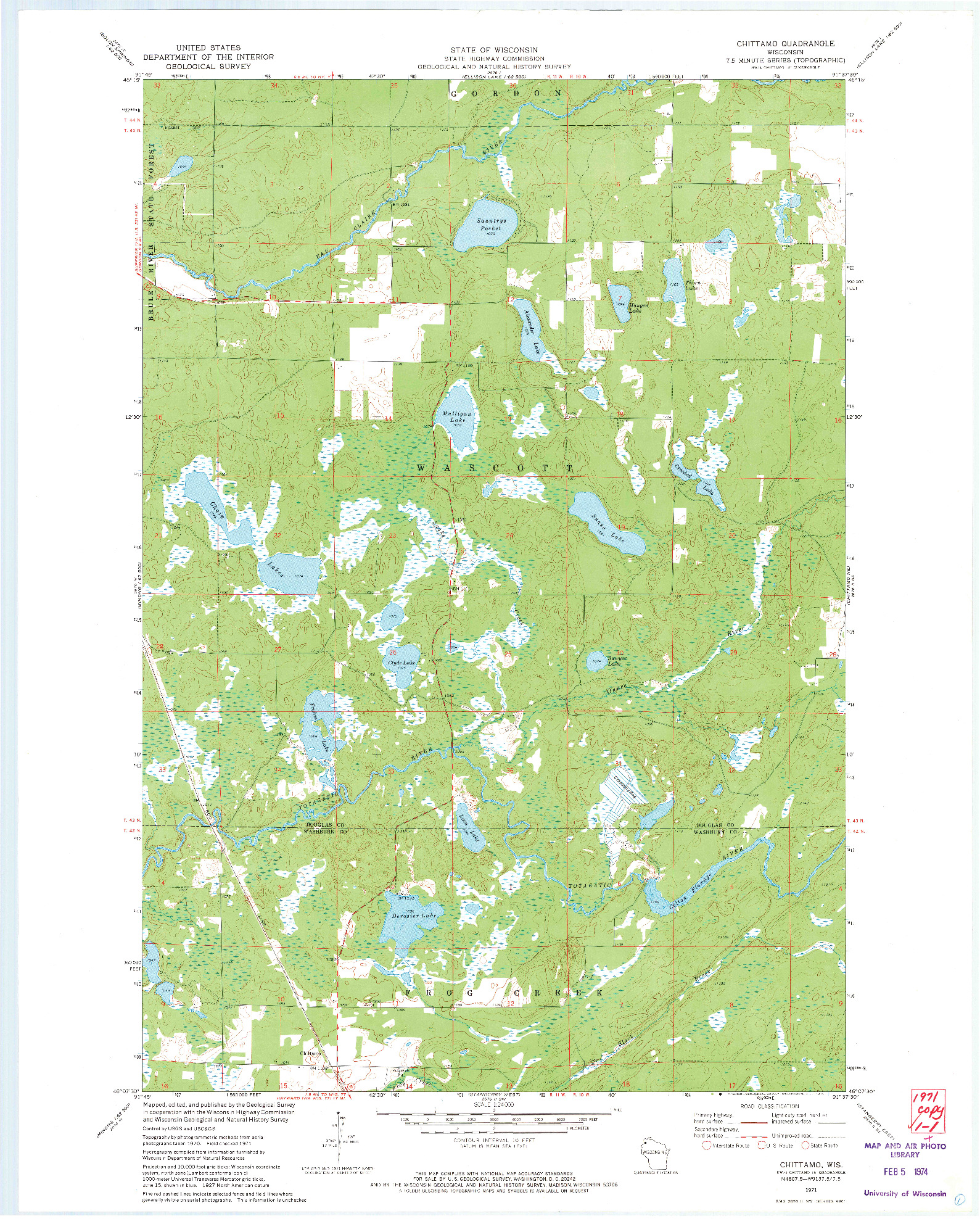 USGS 1:24000-SCALE QUADRANGLE FOR CHITTAMO, WI 1971